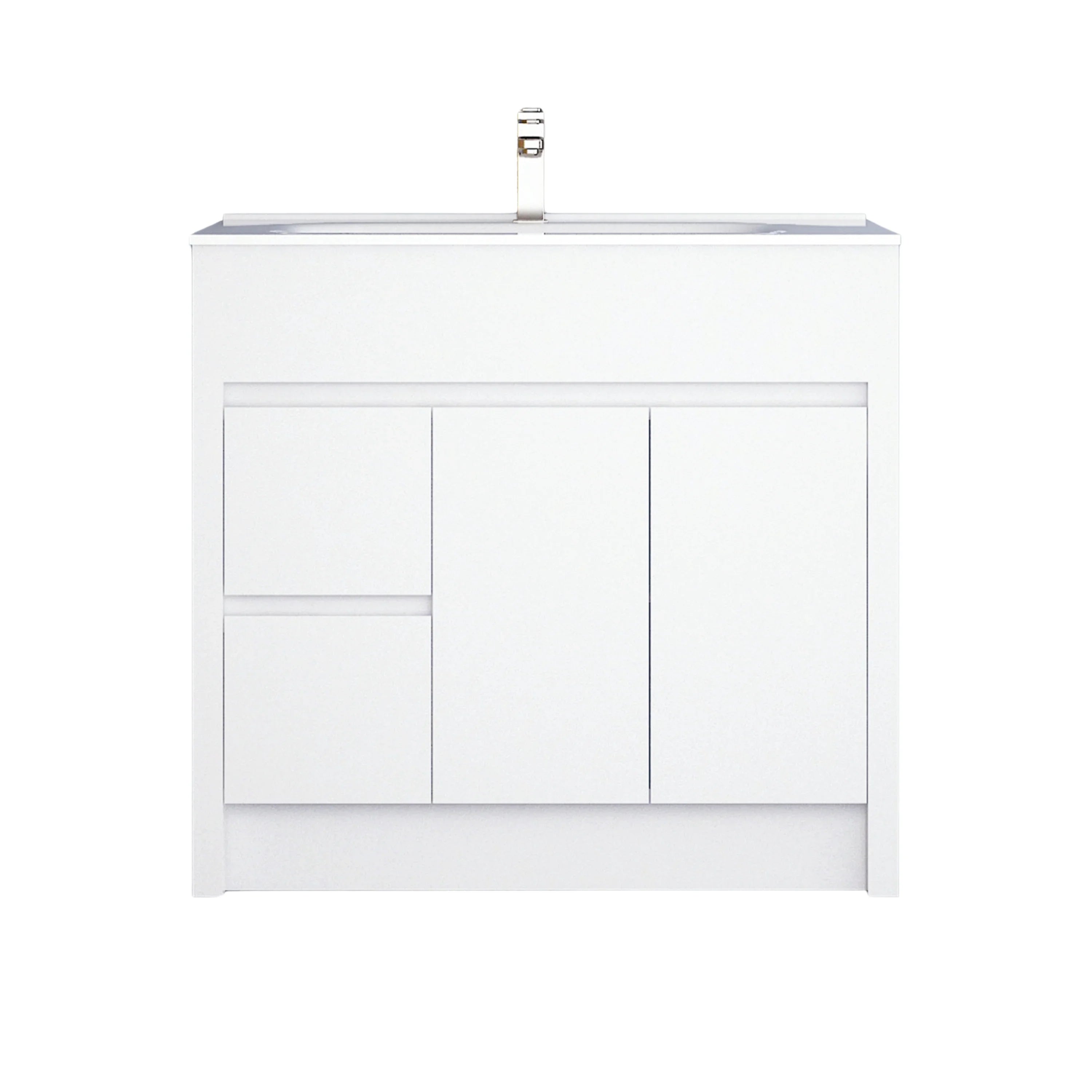 40" Matte White Freestanding Single Sink Bathroom Vanity with White Ceramic Countertop-Migration_Bathroom Vanities-DECOROLALA