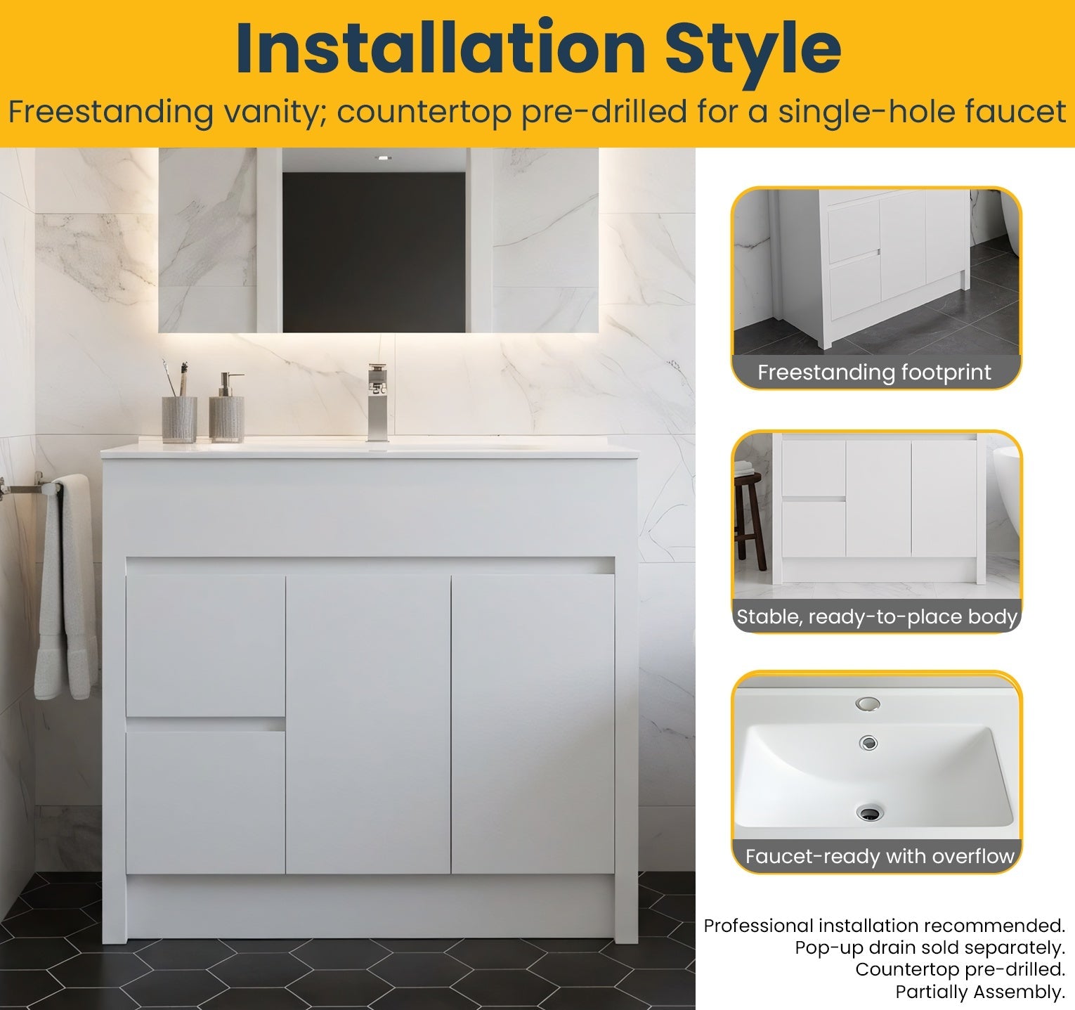 40" Matte White Freestanding Single Sink Bathroom Vanity with White Ceramic Countertop-Migration_Bathroom Vanities-DECOROLALA