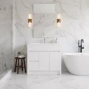 40" Matte White Freestanding Single Sink Bathroom Vanity with White Ceramic Countertop-Migration_Bathroom Vanities-DECOROLALA