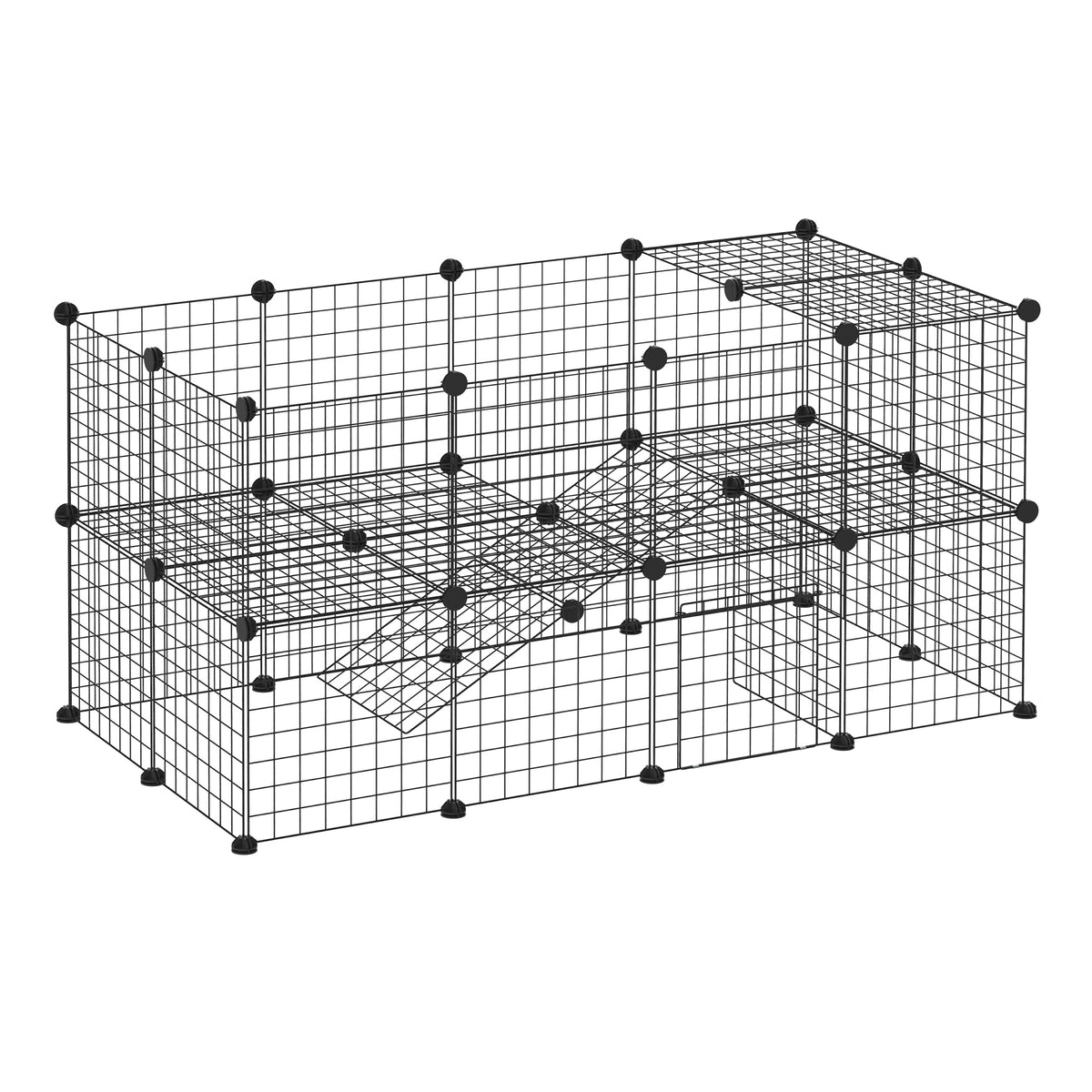 40-Piece Portable Metal Wire Small Animal Cage with Ramps - Black-Small Animal Supplies-DECOROLALA