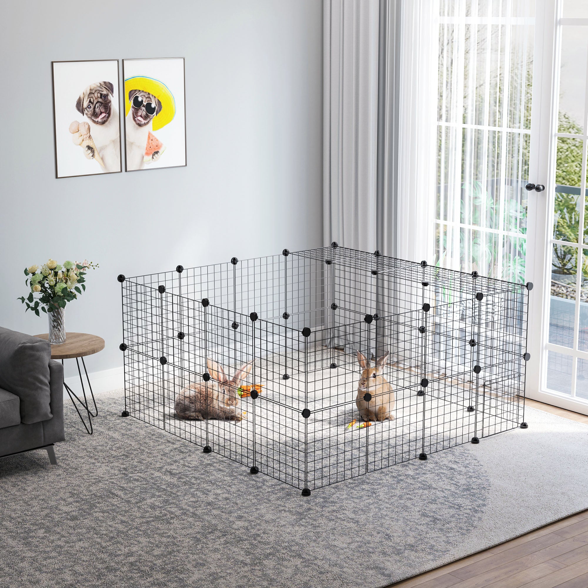 40-Piece Portable Metal Wire Small Animal Cage with Ramps - Black-Small Animals-DECOROLALA