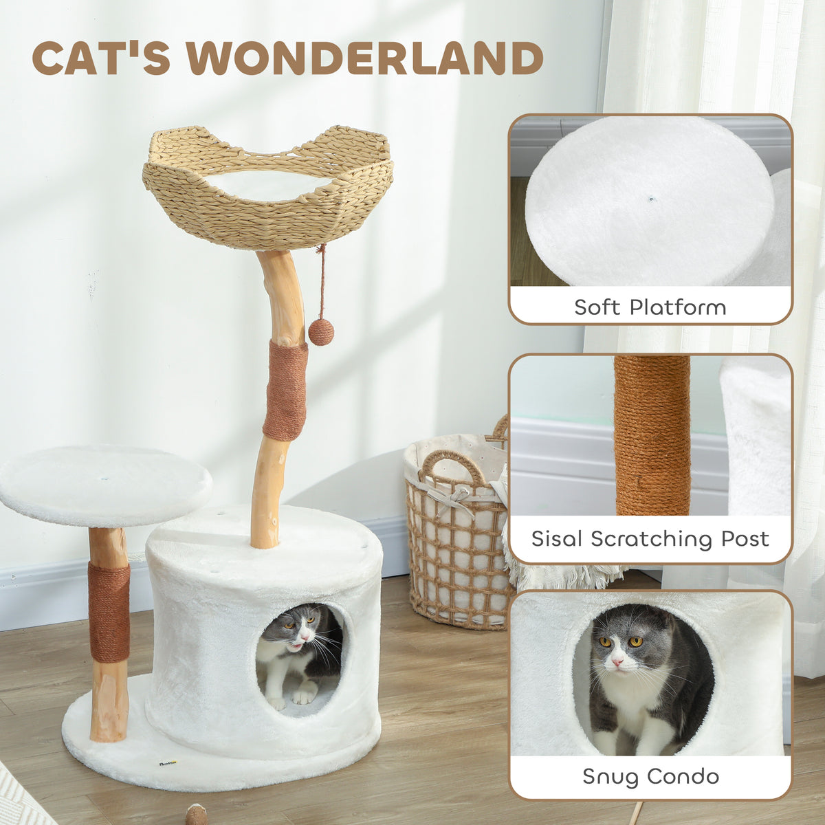 40" Real Wood Cat Tree - Stable Tower with Condo and Perch-Cats-DECOROLALA