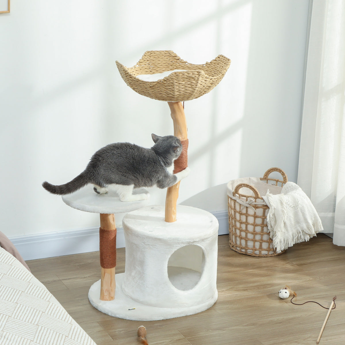 40" Real Wood Cat Tree - Stable Tower with Condo and Perch-Cats-DECOROLALA