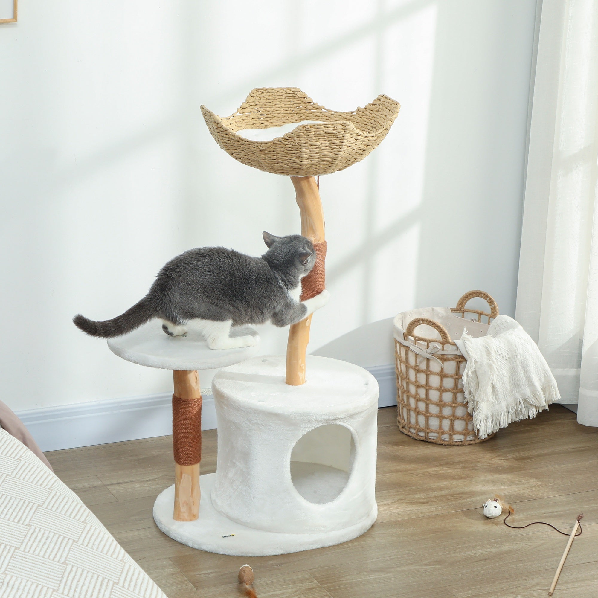 40" Real Wood Cat Tree - Stable Tower with Condo and Perch-Cats-DECOROLALA