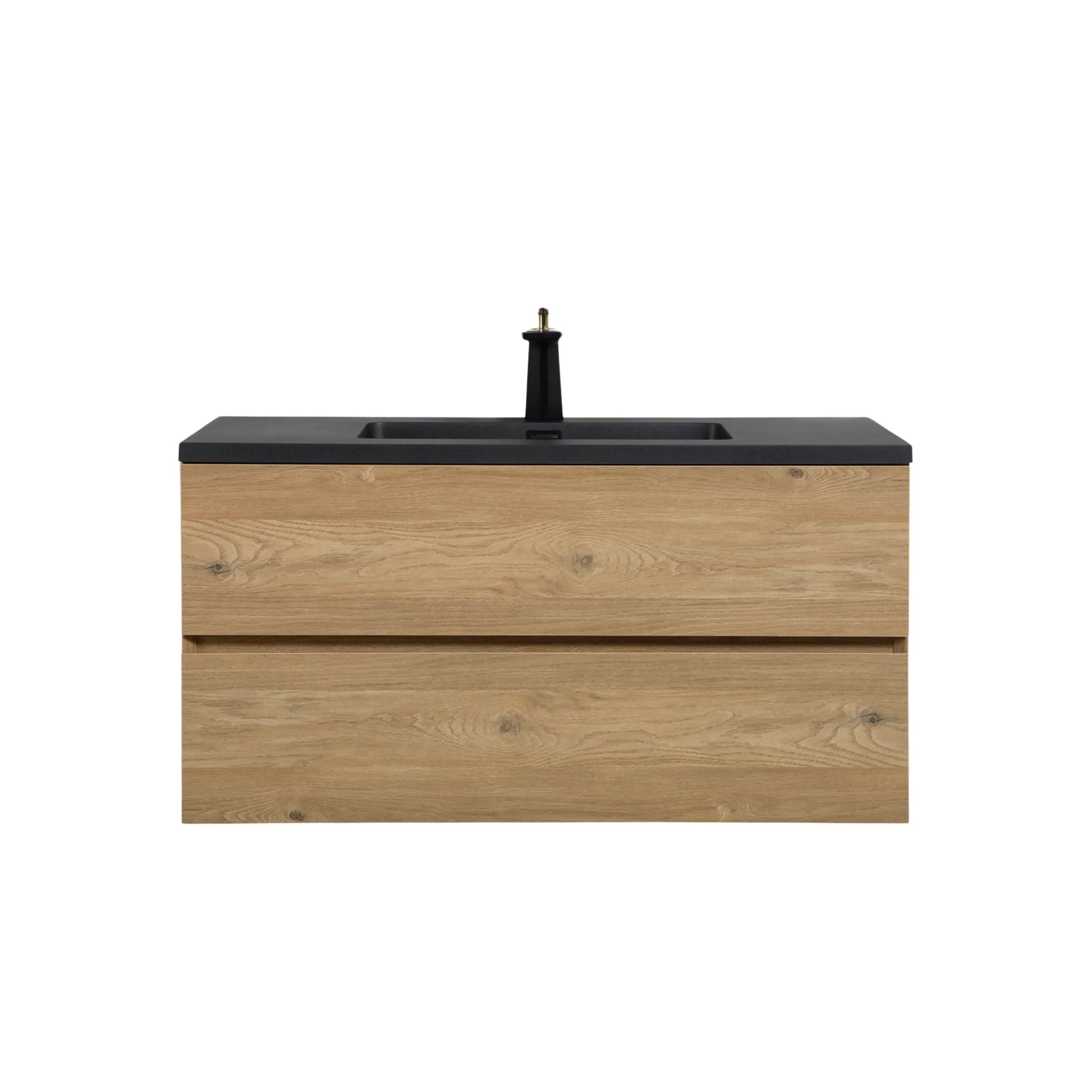 40" Rough Oak Wall Mount Bathroom Vanity with Black Engineered Quartz Countertop-Migration_Bathroom Vanities-DECOROLALA