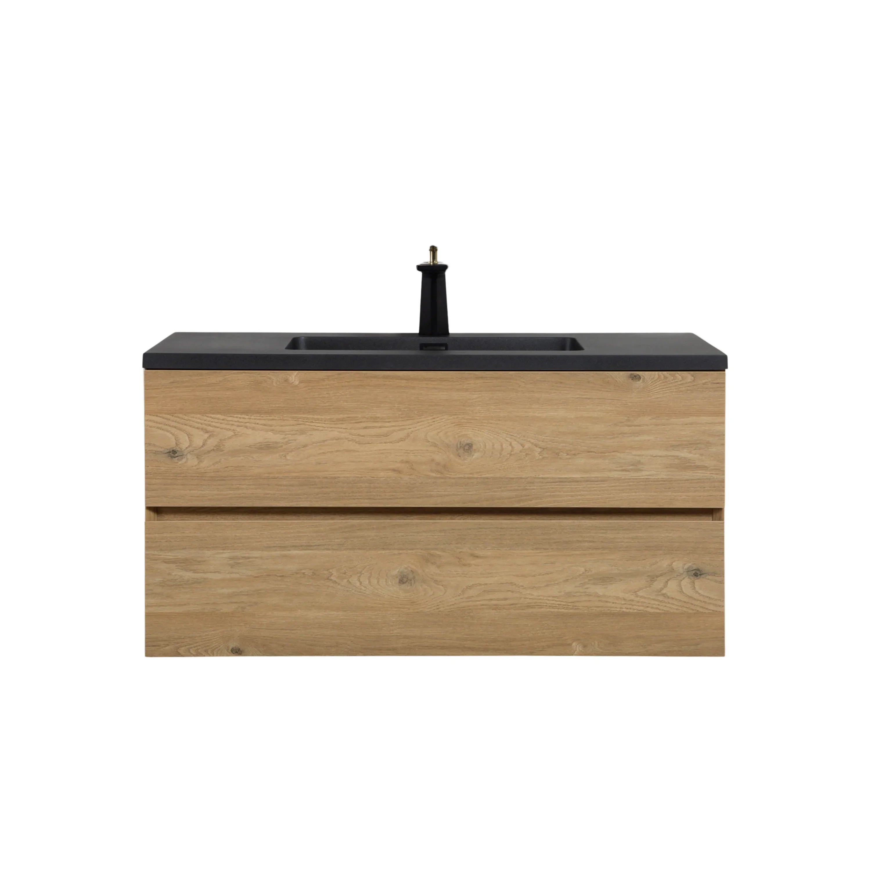40" Rough Oak Wall Mount Bathroom Vanity with Black Engineered Quartz Countertop-Migration_Bathroom Vanities-DECOROLALA
