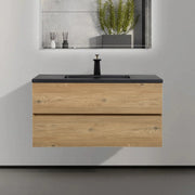 40" Rough Oak Wall Mount Bathroom Vanity with Black Engineered Quartz Countertop-Migration_Bathroom Vanities-DECOROLALA