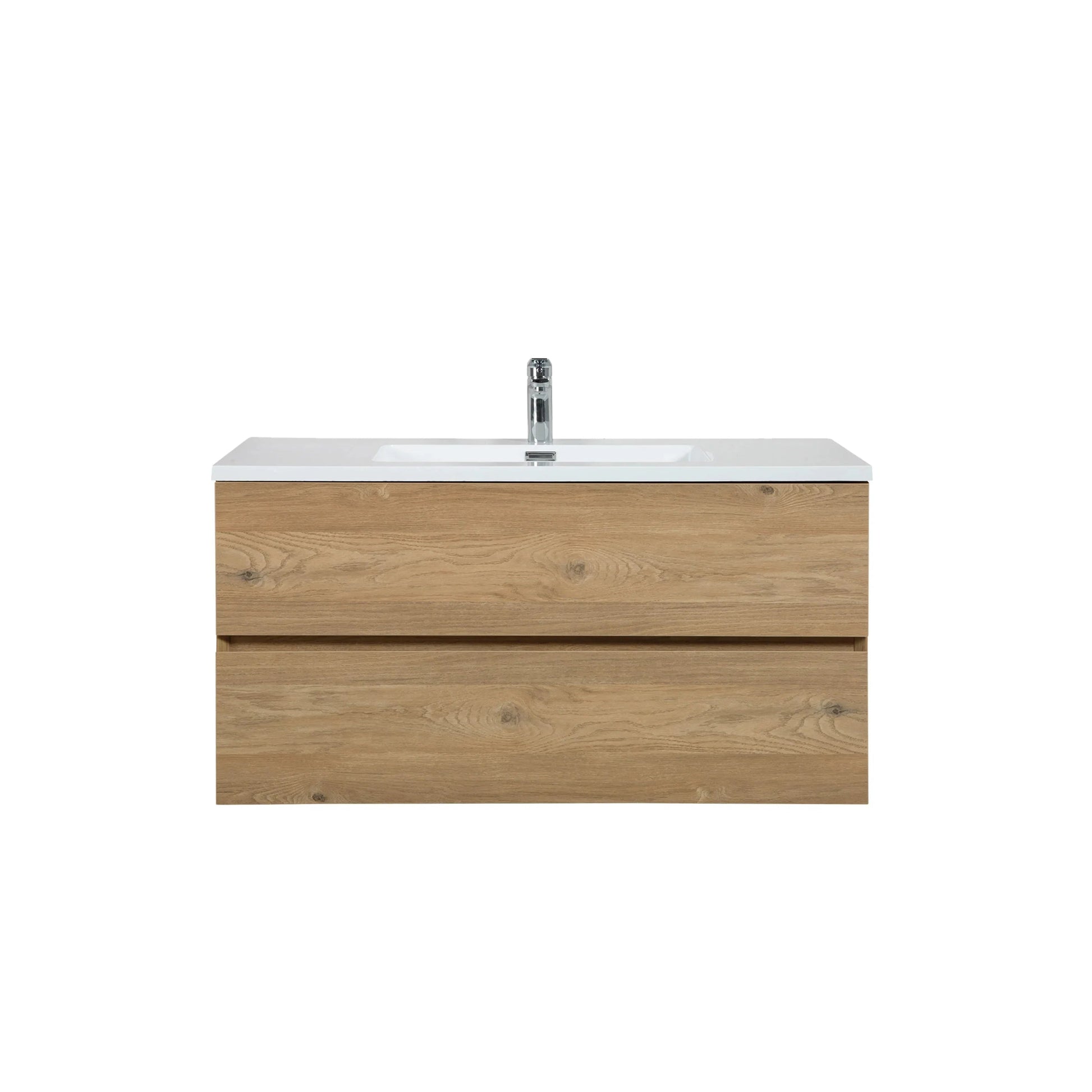 40" Rough Oak Wall Mount Single Sink Bathroom Vanity with White Polymarble Countertop-Migration_Bathroom Vanities-DECOROLALA