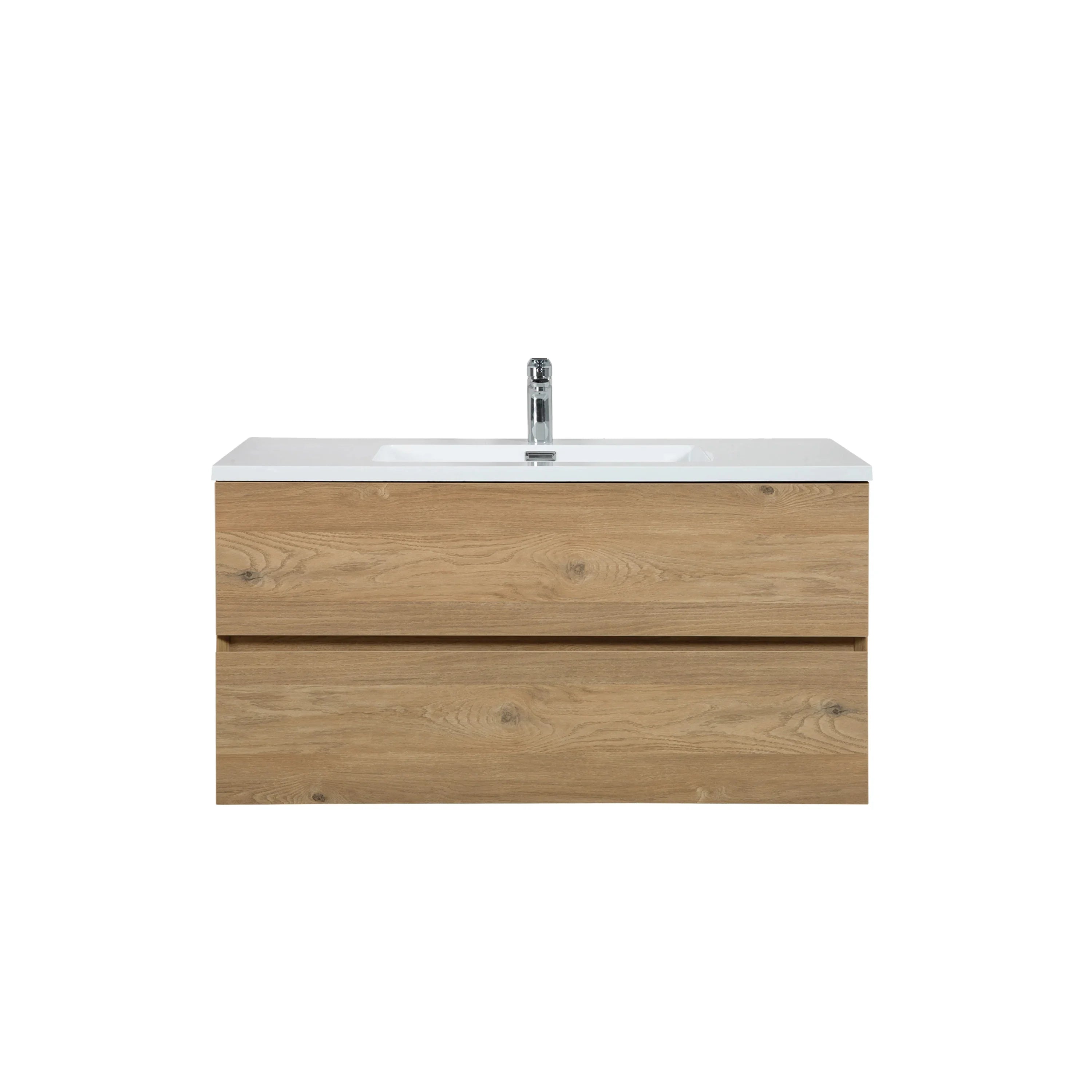 40" Rough Oak Wall Mount Single Sink Bathroom Vanity with White Polymarble Countertop-Migration_Bathroom Vanities-DECOROLALA