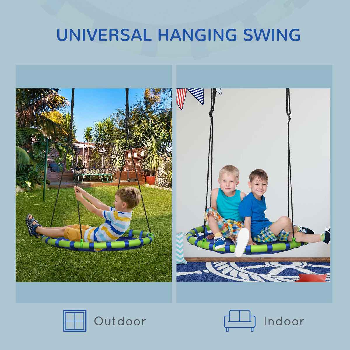 40 Inch Saucer Tree Swing Set for Kids with Adjustable Hanging Ropes, Steel Frame for Kids, 330lbs Capacity, Blue-Toys & Games > Kids Outdoor Play > Gym Sets & Swings-DECOROLALA