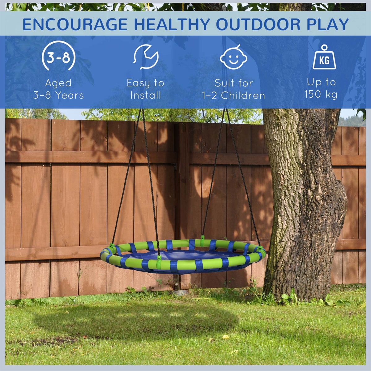 40 Inch Saucer Tree Swing Set for Kids with Adjustable Hanging Ropes, Steel Frame for Kids, 330lbs Capacity, Blue-Toys & Games > Kids Outdoor Play > Gym Sets & Swings-DECOROLALA