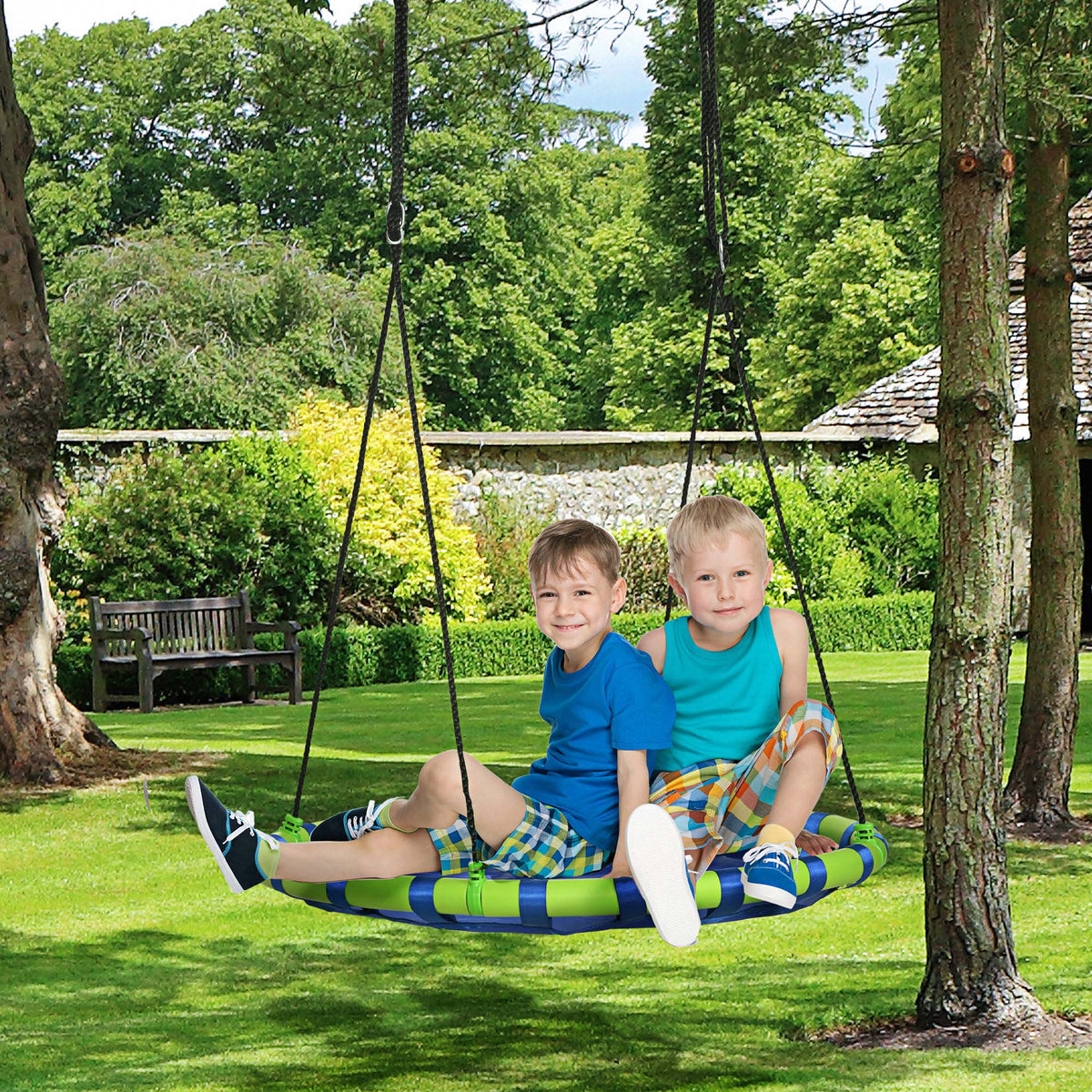 40 Inch Saucer Tree Swing Set for Kids with Adjustable Hanging Ropes, Steel Frame for Kids, 330lbs Capacity, Blue-Toys & Games > Kids Outdoor Play > Gym Sets & Swings-DECOROLALA