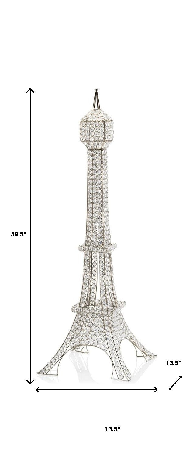 40" Silver Faux Crystal and Silver Tabletop Sculpture-Sculptures-DECOROLALA