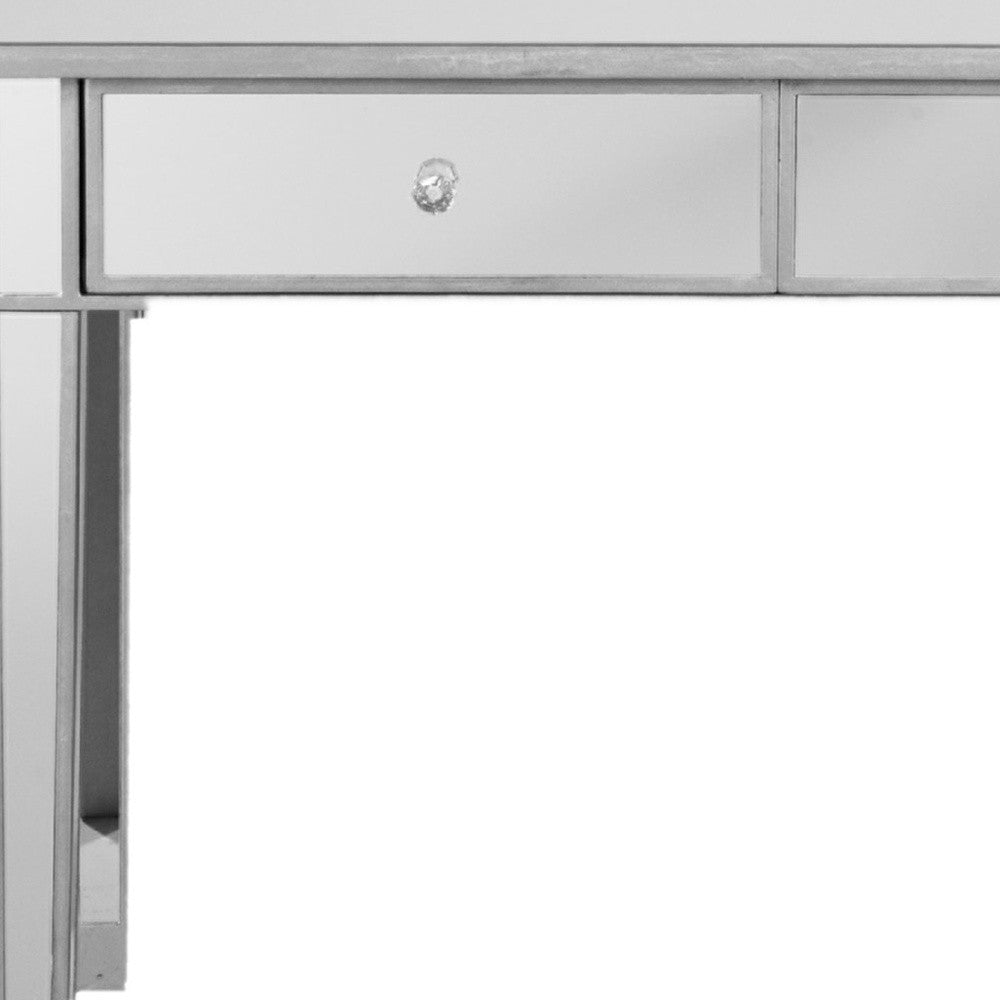 40" Silver Mirrored Glass Console Table And Drawers-Console Tables-DECOROLALA