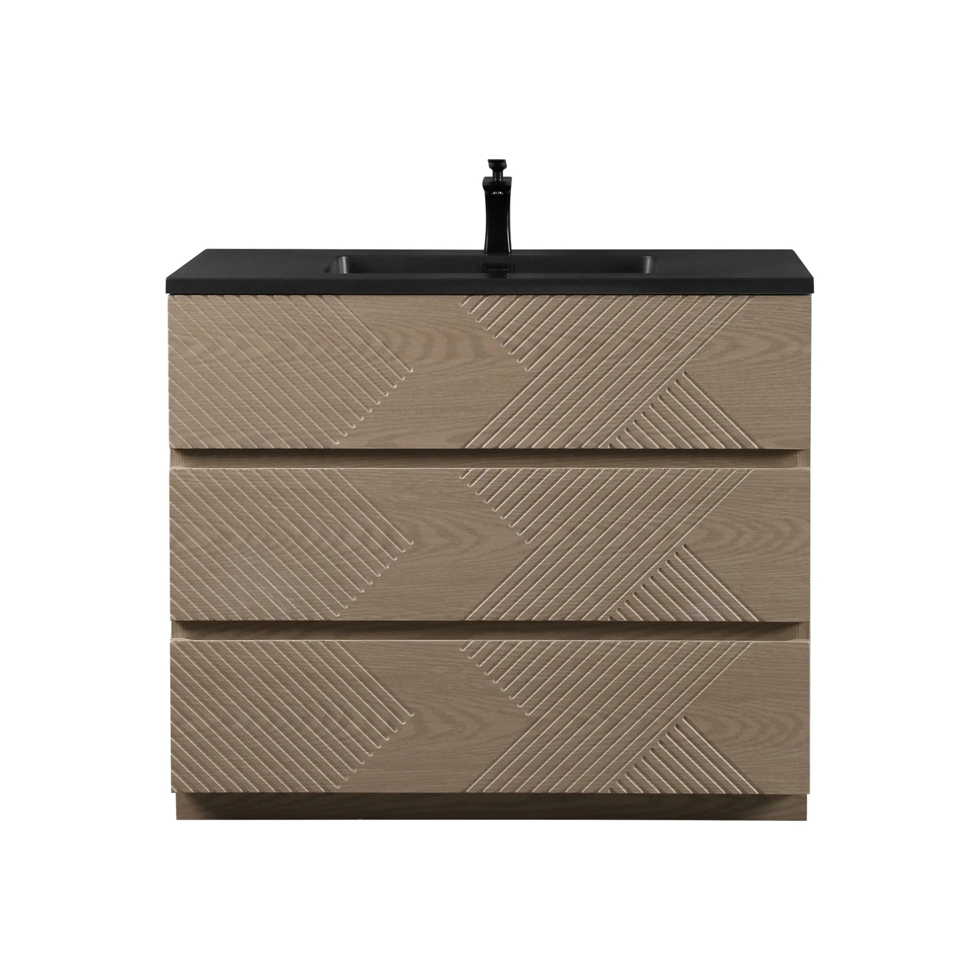 40" Taupe Oak Freestanding Vanity with Black Engineered Quartz Countertop-Migration_Bathroom Vanities-DECOROLALA