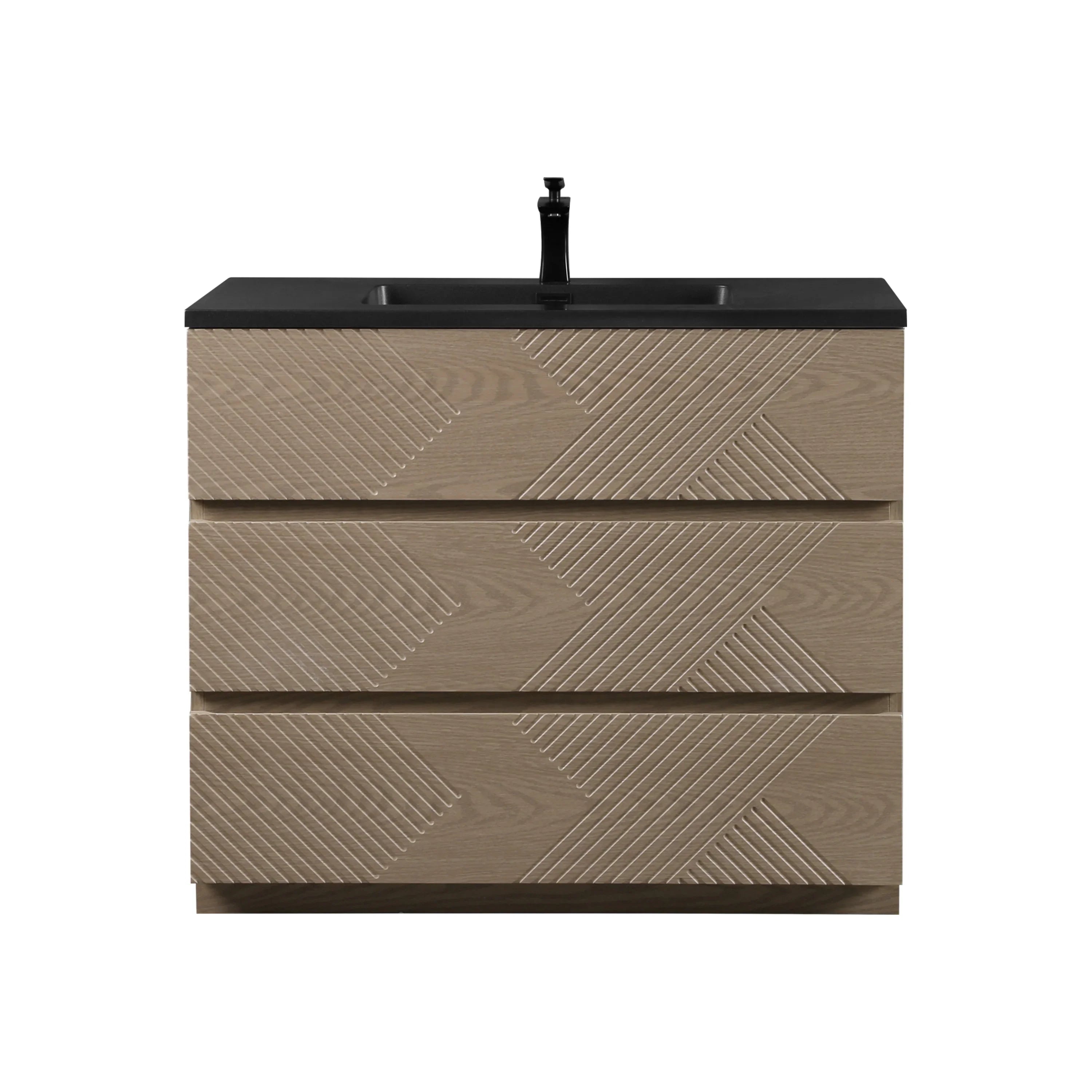 40" Taupe Oak Freestanding Vanity with Black Engineered Quartz Countertop-Migration_Bathroom Vanities-DECOROLALA