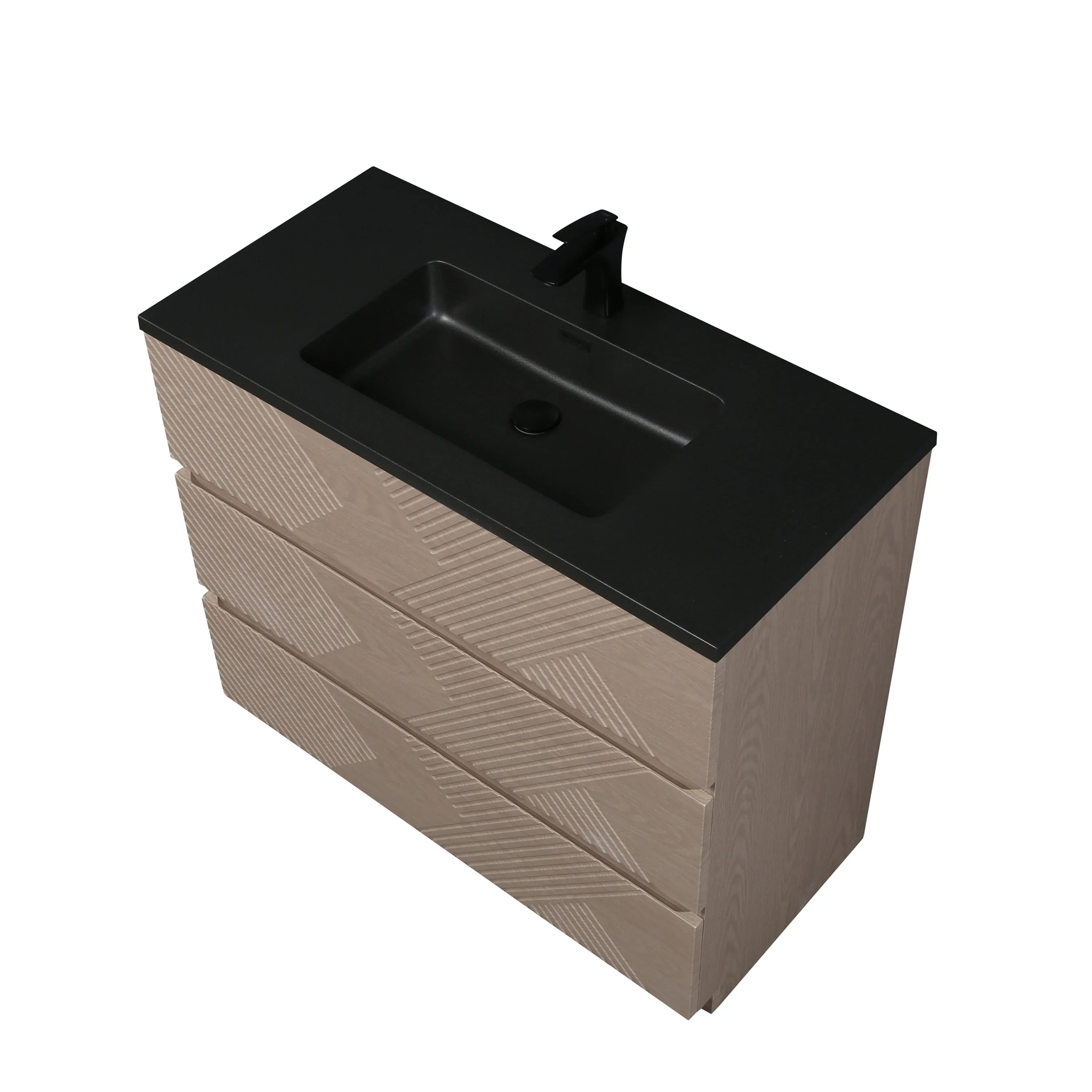 40" Taupe Oak Freestanding Vanity with Black Engineered Quartz Countertop-Migration_Bathroom Vanities-DECOROLALA