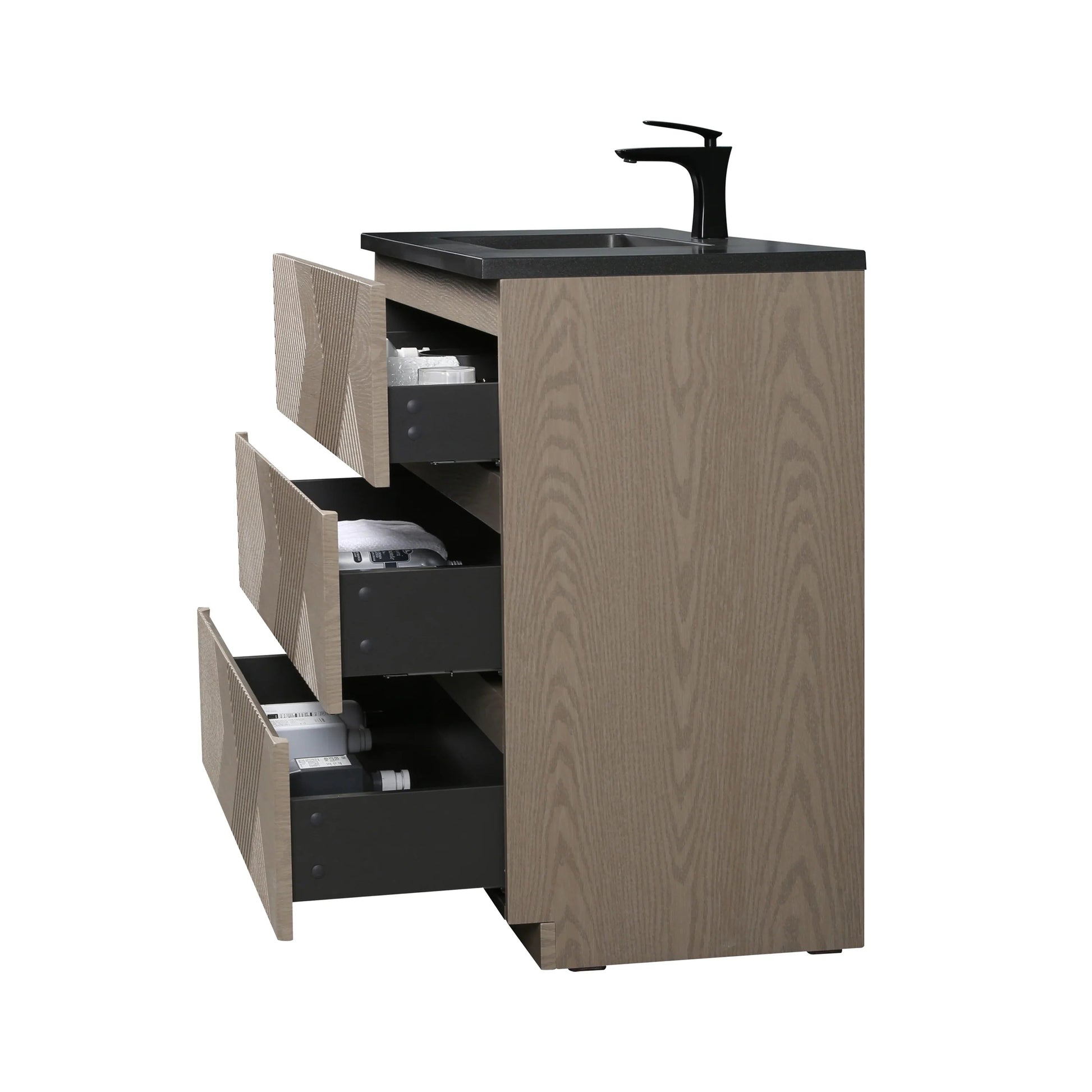 40" Taupe Oak Freestanding Vanity with Black Engineered Quartz Countertop-Migration_Bathroom Vanities-DECOROLALA