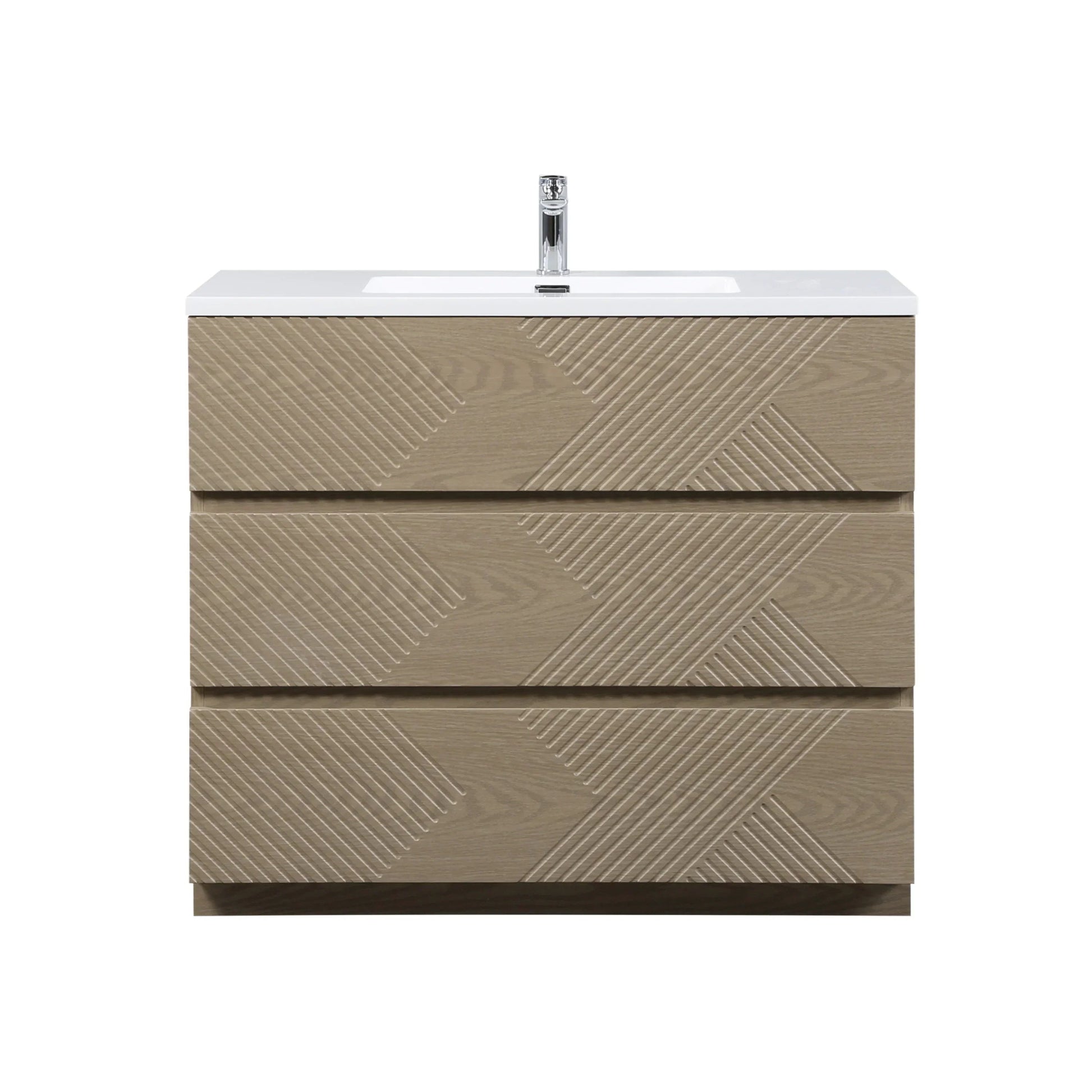 40" Taupe Oak Freestanding Vanity with White Polymarble Countertop-Migration_Bathroom Vanities-DECOROLALA