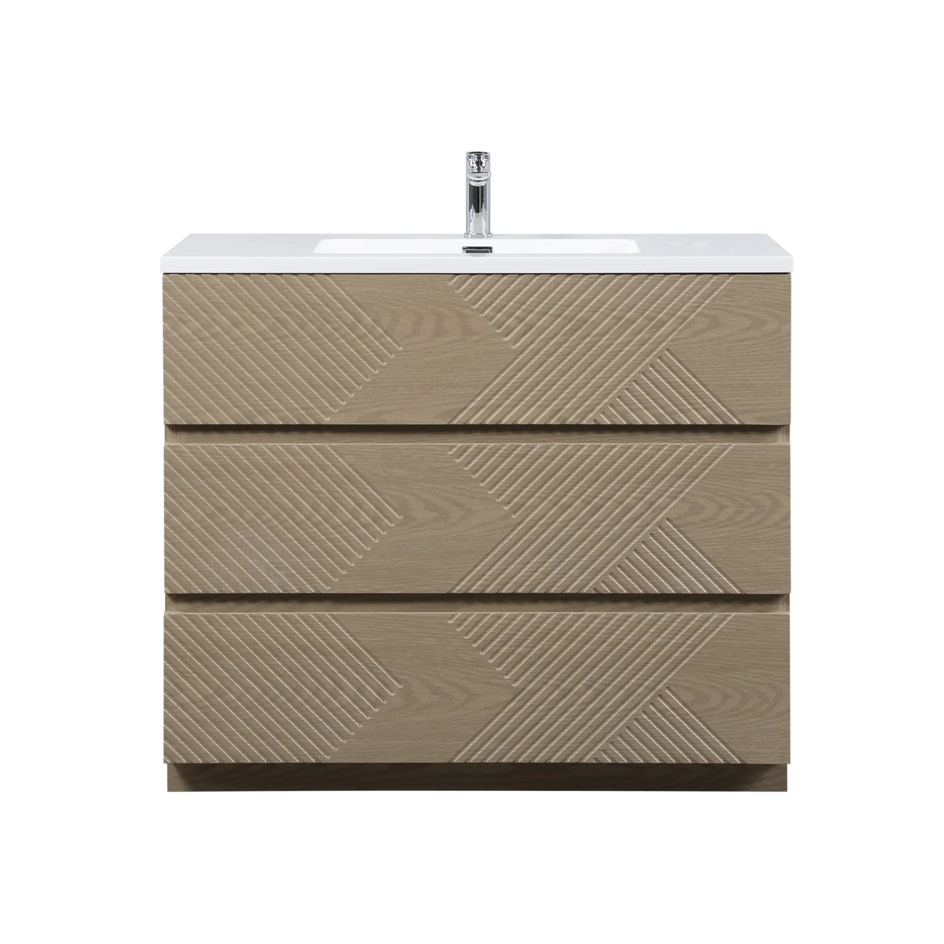 40" Taupe Oak Freestanding Vanity with White Polymarble Countertop-Migration_Bathroom Vanities-DECOROLALA