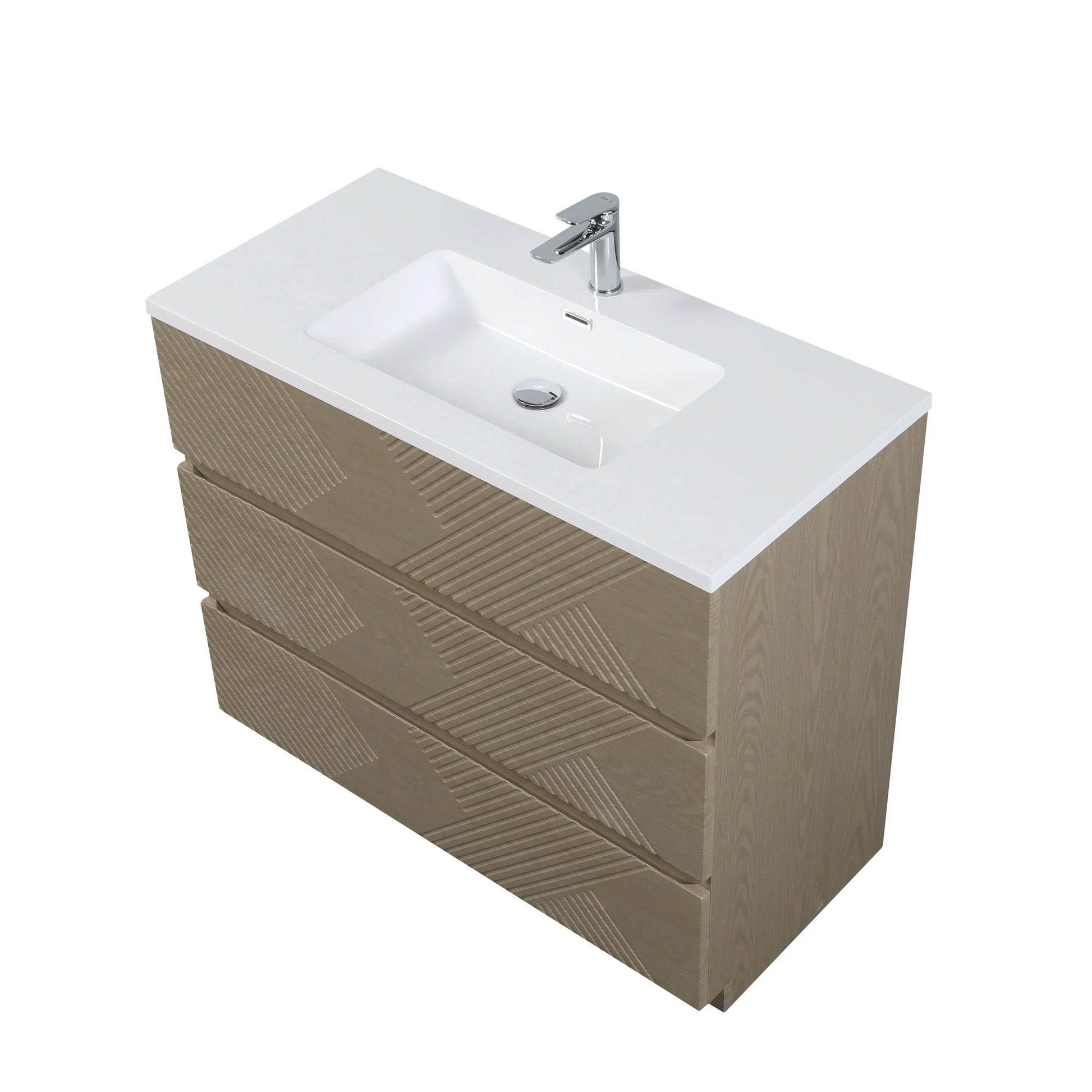 40" Taupe Oak Freestanding Vanity with White Polymarble Countertop-Migration_Bathroom Vanities-DECOROLALA