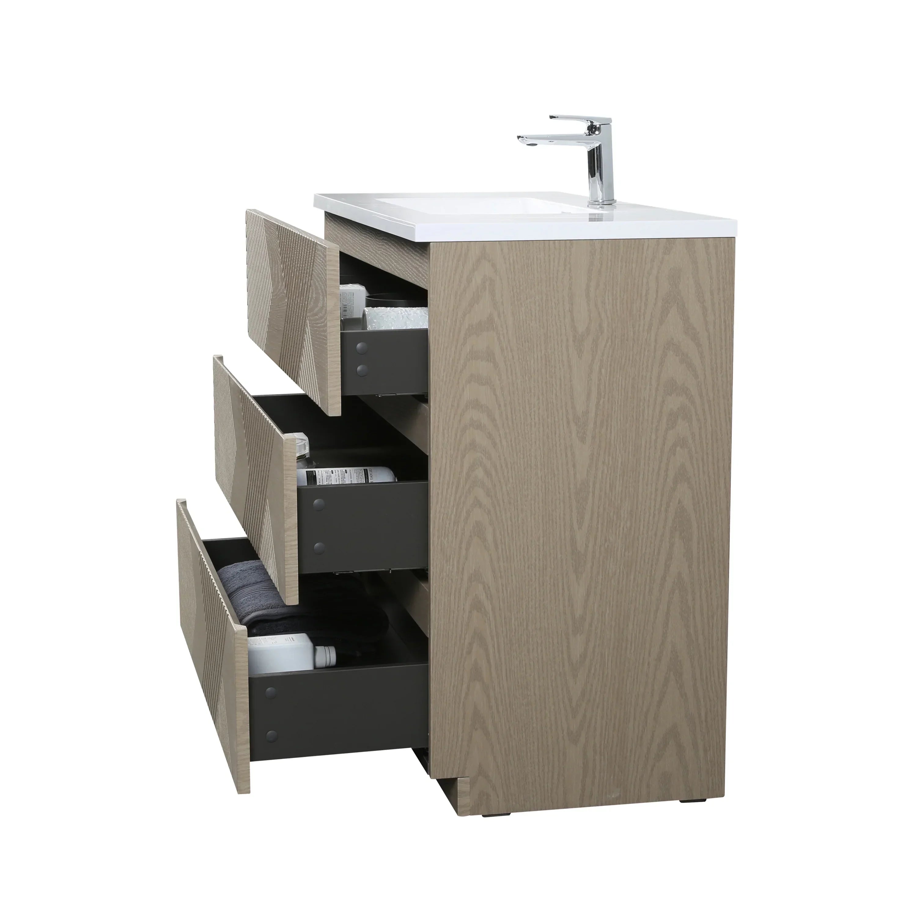 40" Taupe Oak Freestanding Vanity with White Polymarble Countertop-Migration_Bathroom Vanities-DECOROLALA