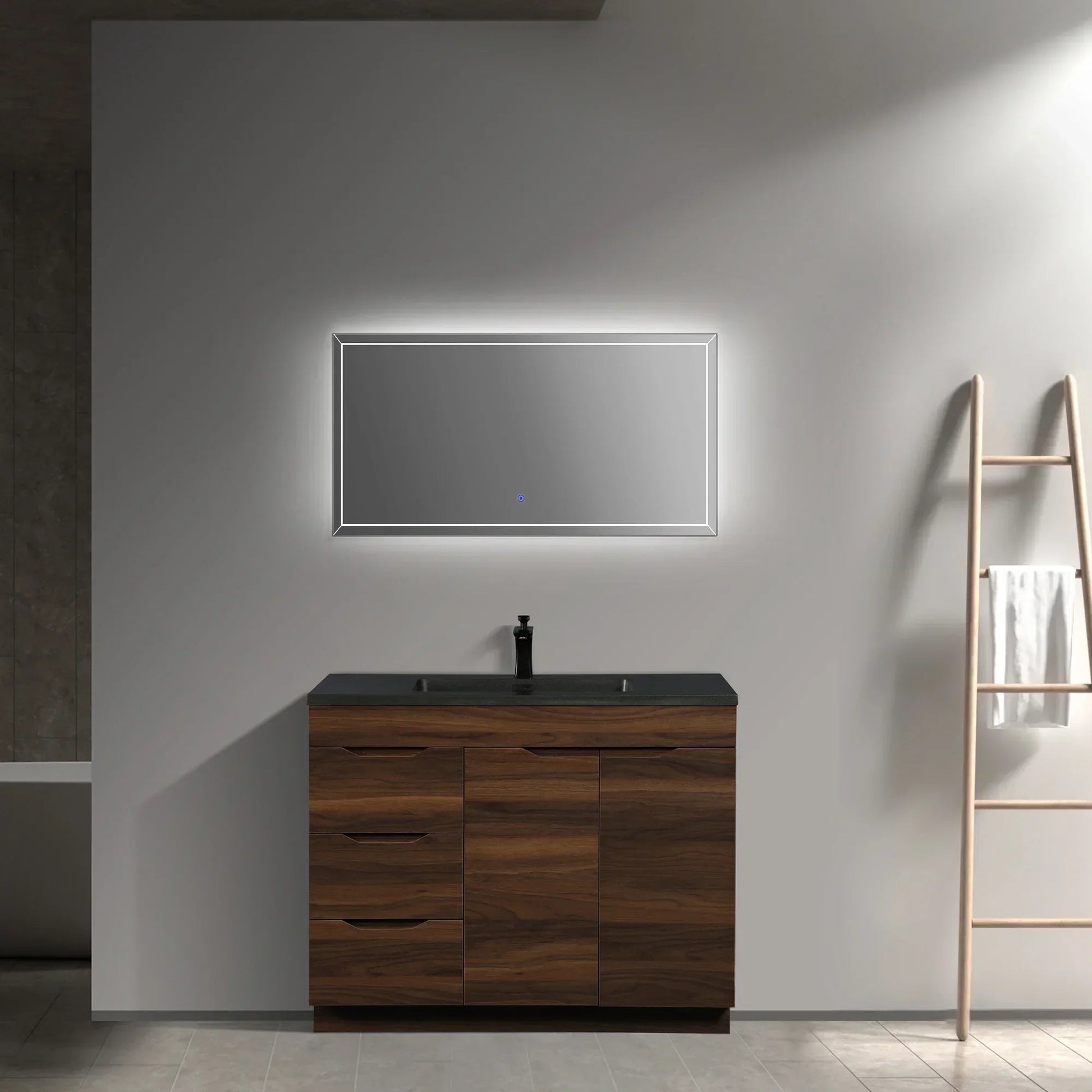 40" Walnut Freestanding Bathroom Vanity with Black Engineered Quartz Countertop-Migration_Bathroom Vanities-DECOROLALA