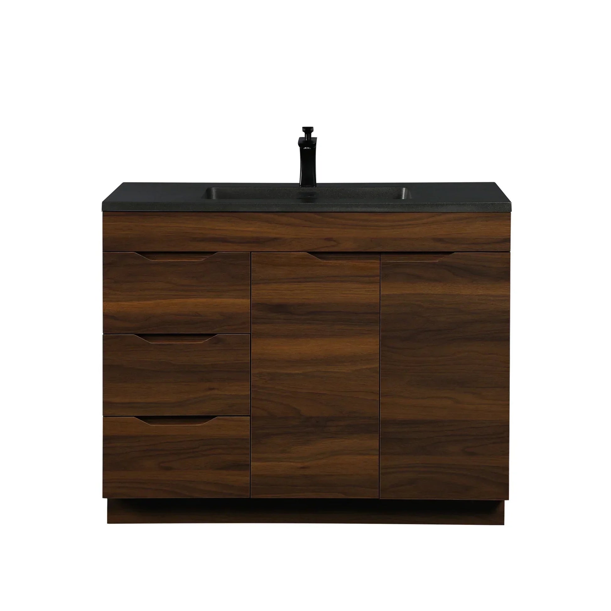 40" Walnut Freestanding Bathroom Vanity with Black Engineered Quartz Countertop-Migration_Bathroom Vanities-DECOROLALA