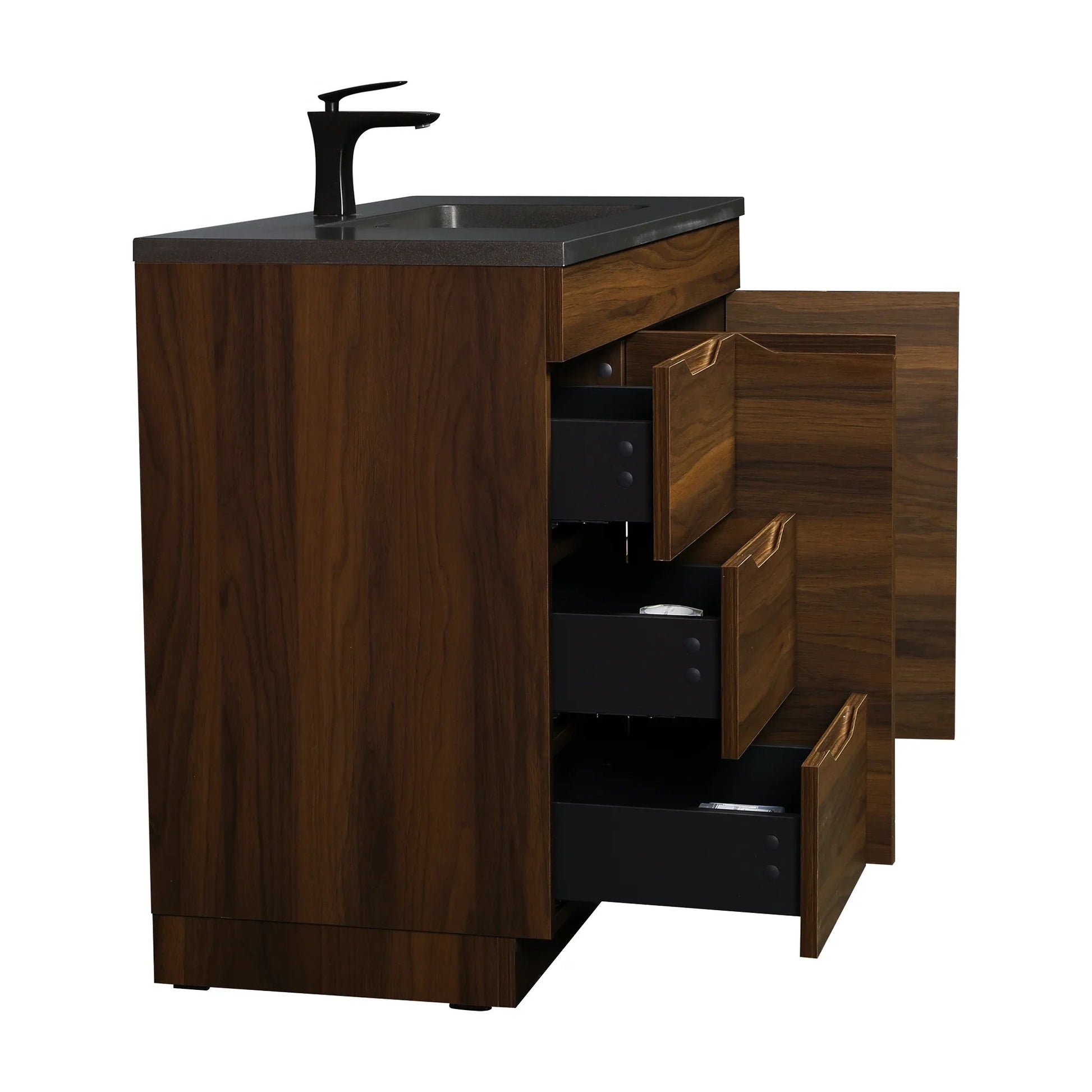 40" Walnut Freestanding Bathroom Vanity with Black Engineered Quartz Countertop-Migration_Bathroom Vanities-DECOROLALA