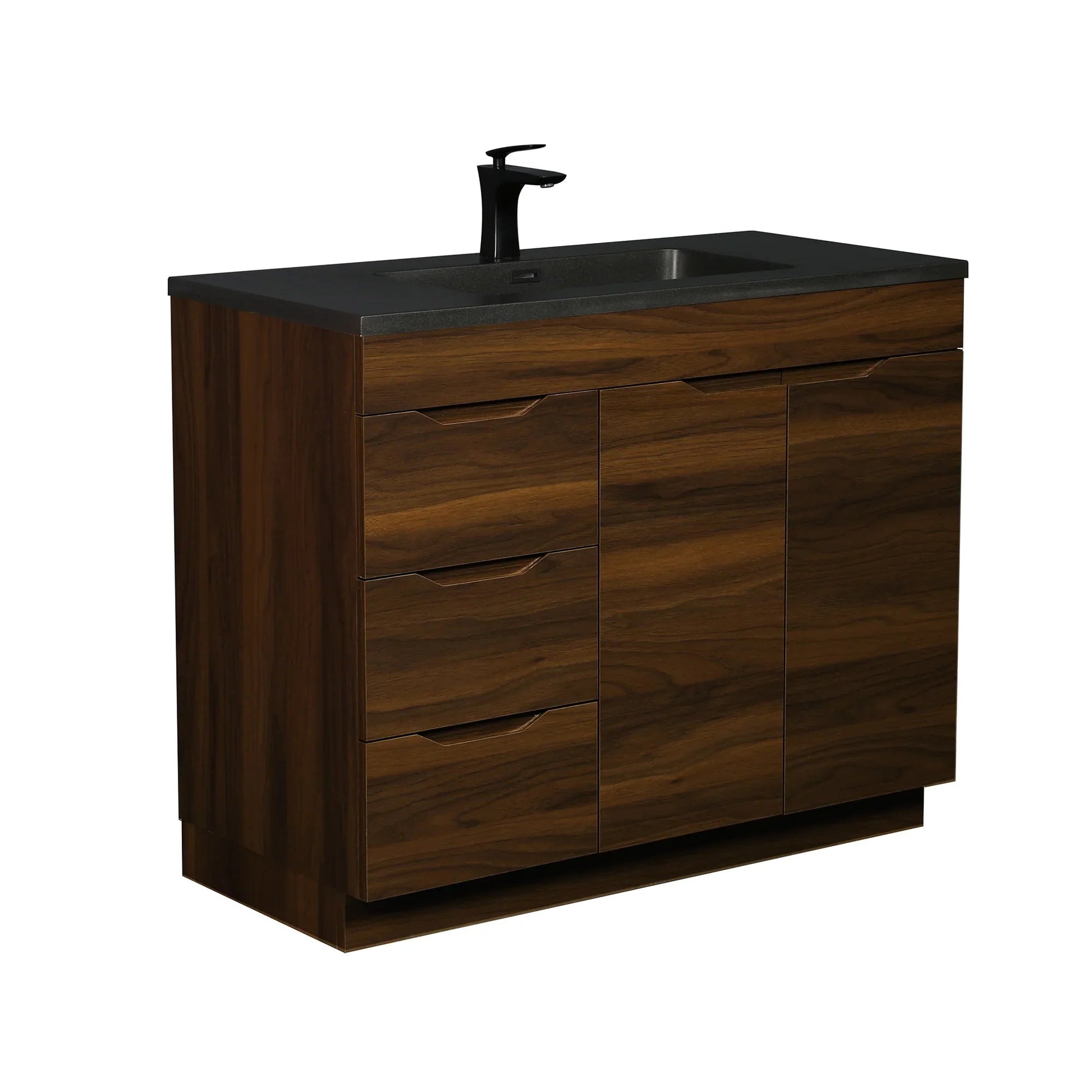 40" Walnut Freestanding Bathroom Vanity with Black Engineered Quartz Countertop-Migration_Bathroom Vanities-DECOROLALA