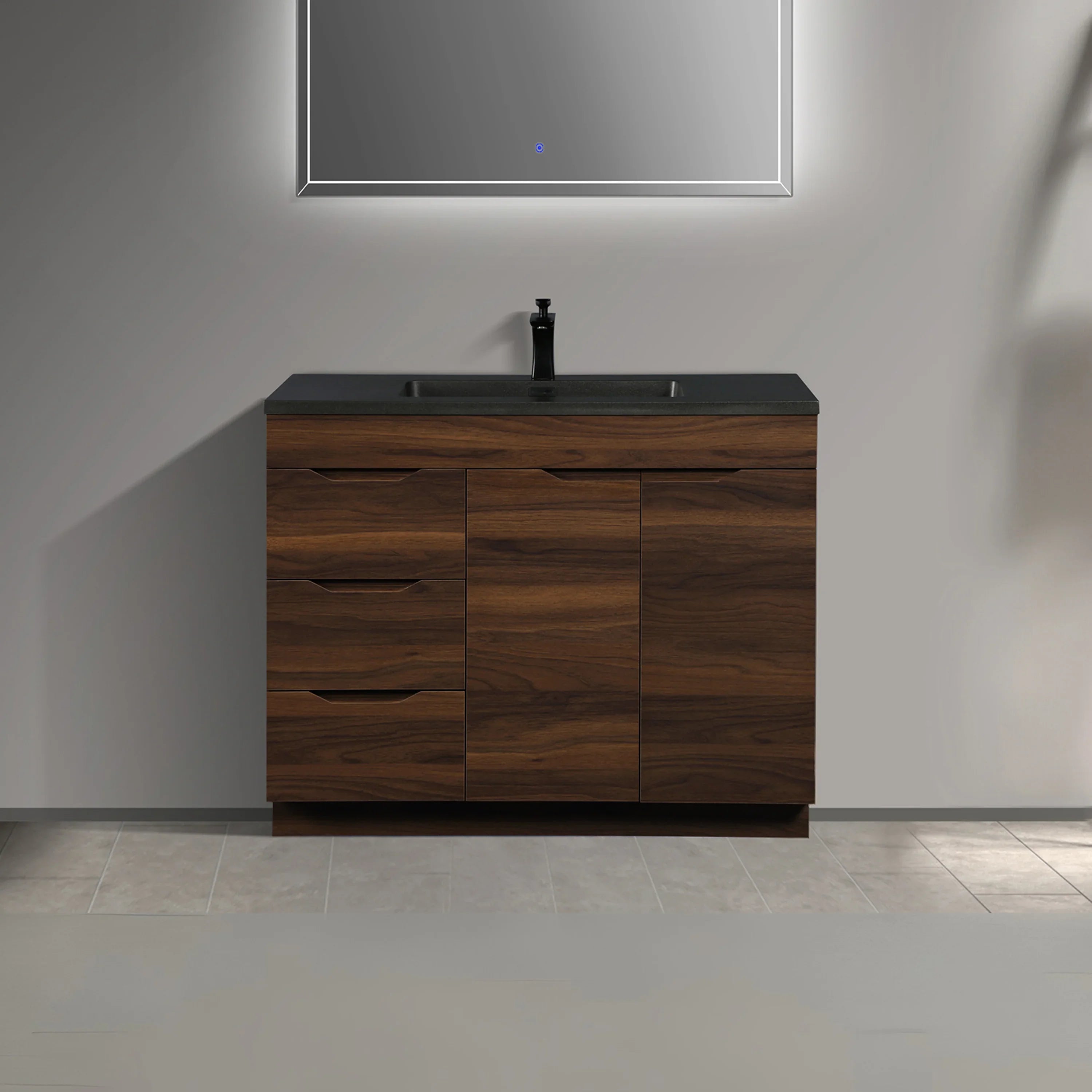 40" Walnut Freestanding Bathroom Vanity with Black Engineered Quartz Countertop-Migration_Bathroom Vanities-DECOROLALA