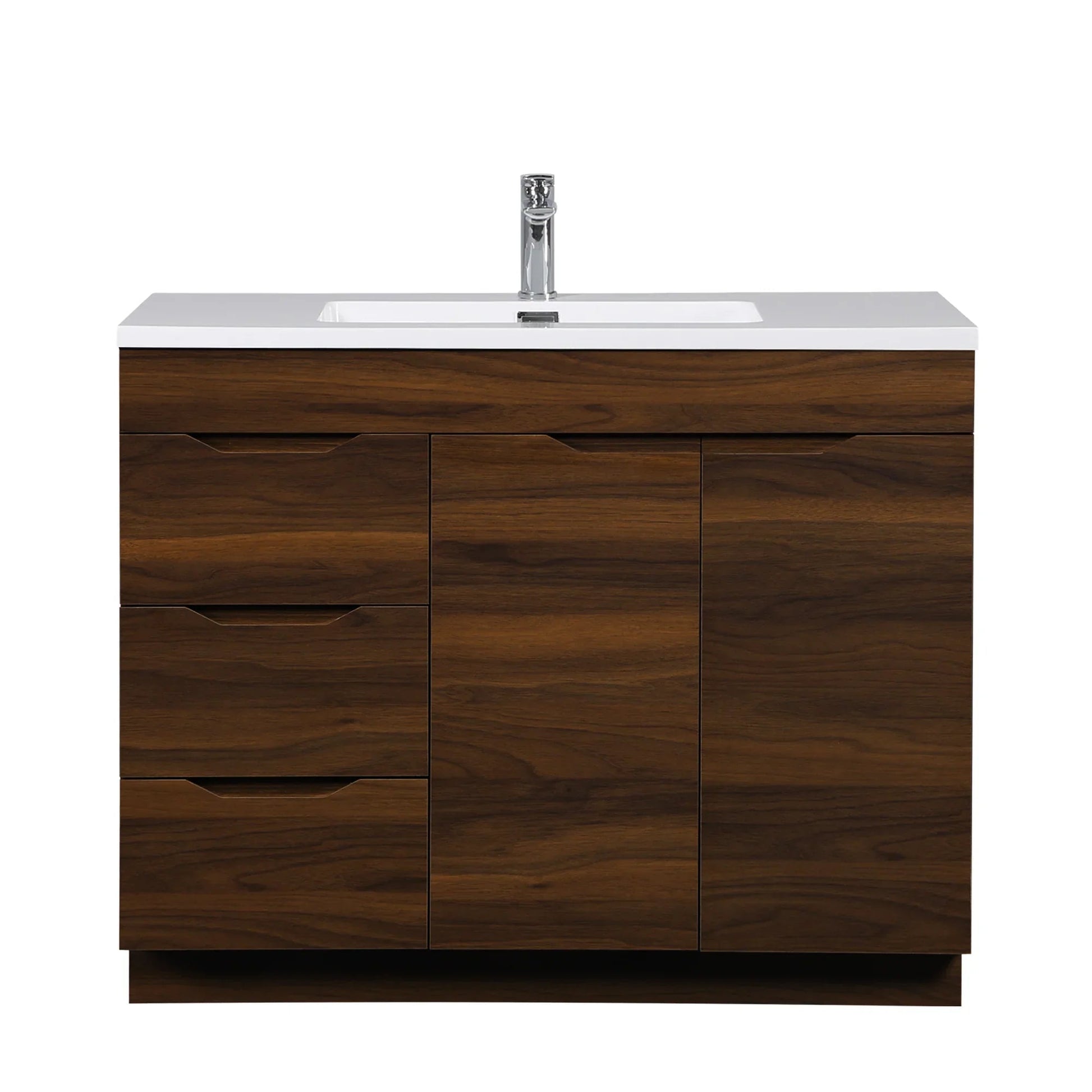 40" Walnut Freestanding Bathroom Vanity with White Polymarble Countertop-Migration_Bathroom Vanities-DECOROLALA