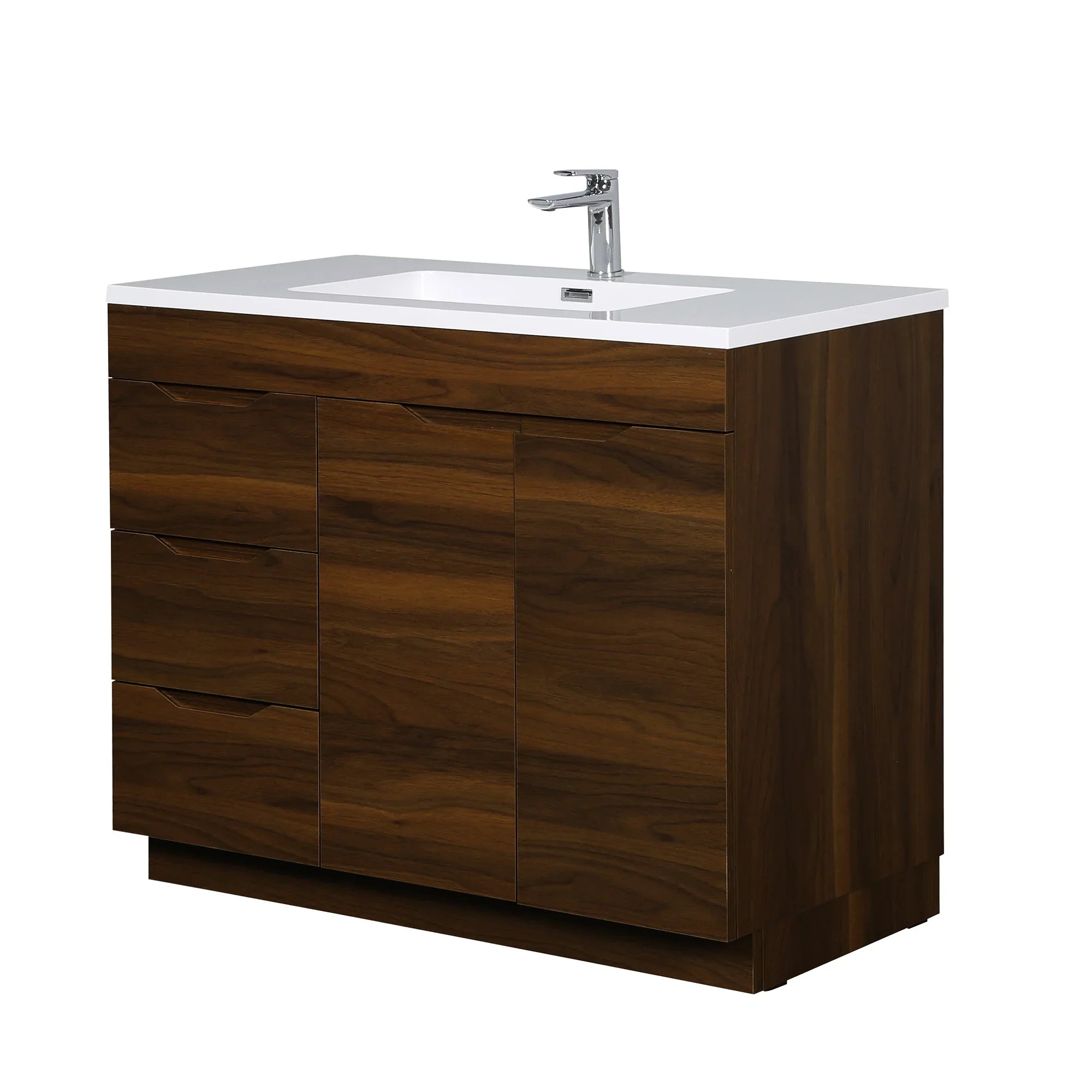 40" Walnut Freestanding Bathroom Vanity with White Polymarble Countertop-Migration_Bathroom Vanities-DECOROLALA