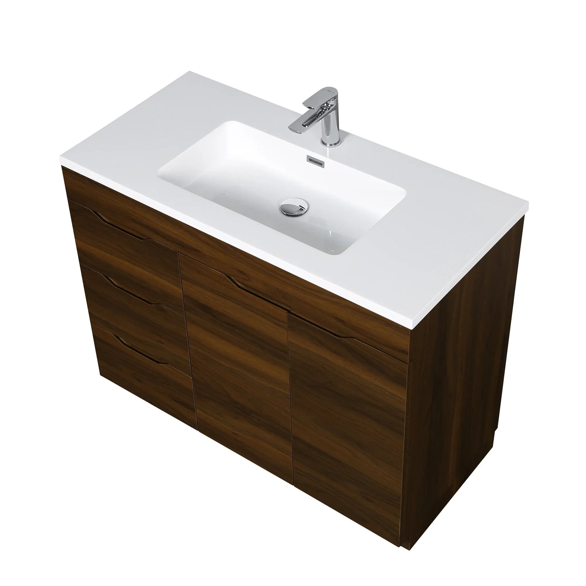 40" Walnut Freestanding Bathroom Vanity with White Polymarble Countertop-Migration_Bathroom Vanities-DECOROLALA