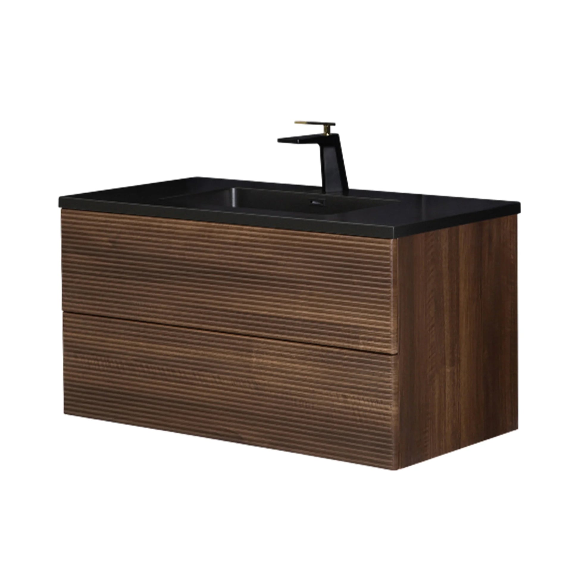 40" Walnut Wall Mount Bathroom Vanity with Black Engineered Quartz Countertop-Migration_Bathroom Vanities-DECOROLALA