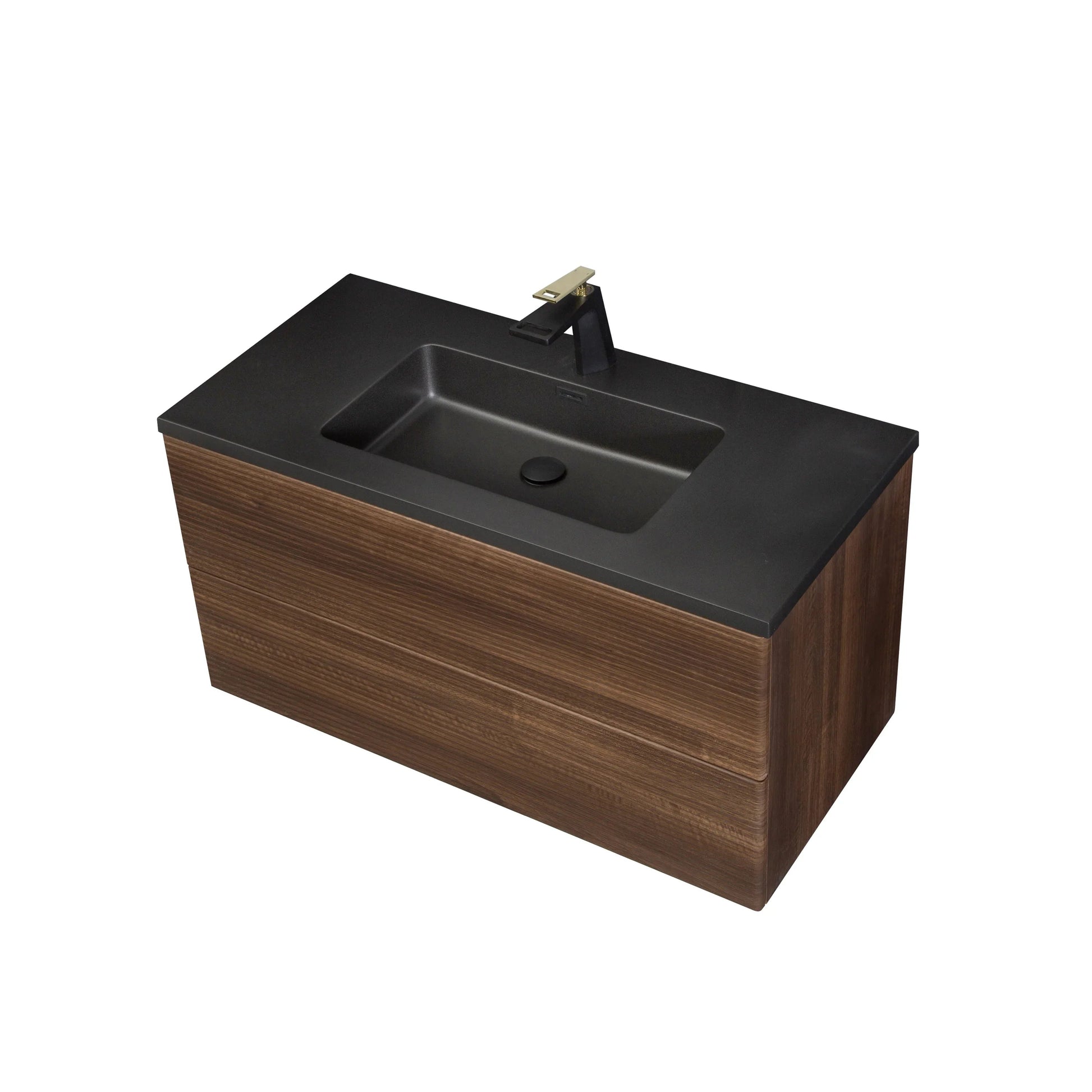 40" Walnut Wall Mount Bathroom Vanity with Black Engineered Quartz Countertop-Migration_Bathroom Vanities-DECOROLALA