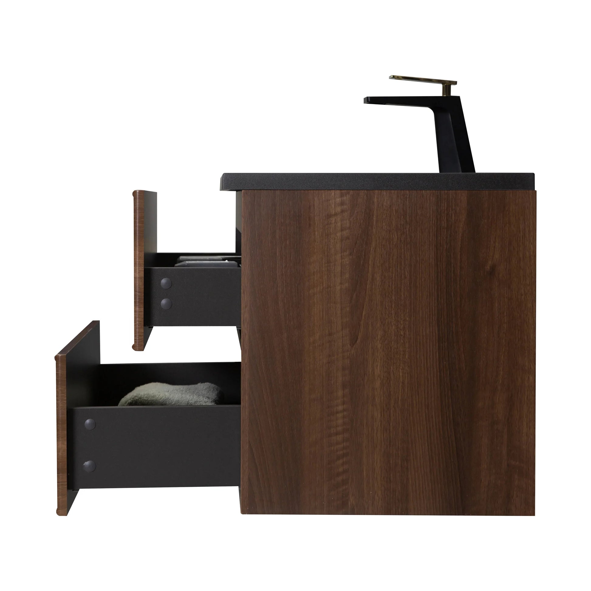 40" Walnut Wall Mount Bathroom Vanity with Black Engineered Quartz Countertop-Migration_Bathroom Vanities-DECOROLALA