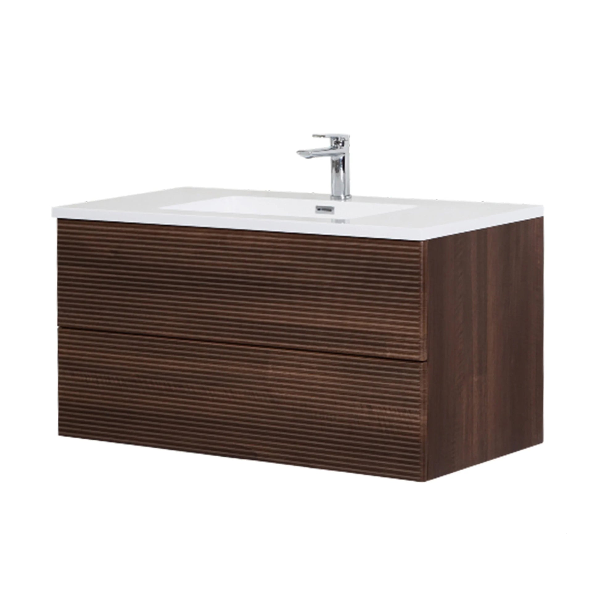 40" Walnut Wall Mount Bathroom Vanity with White Polymarble Countertop-Migration_Bathroom Vanities-DECOROLALA