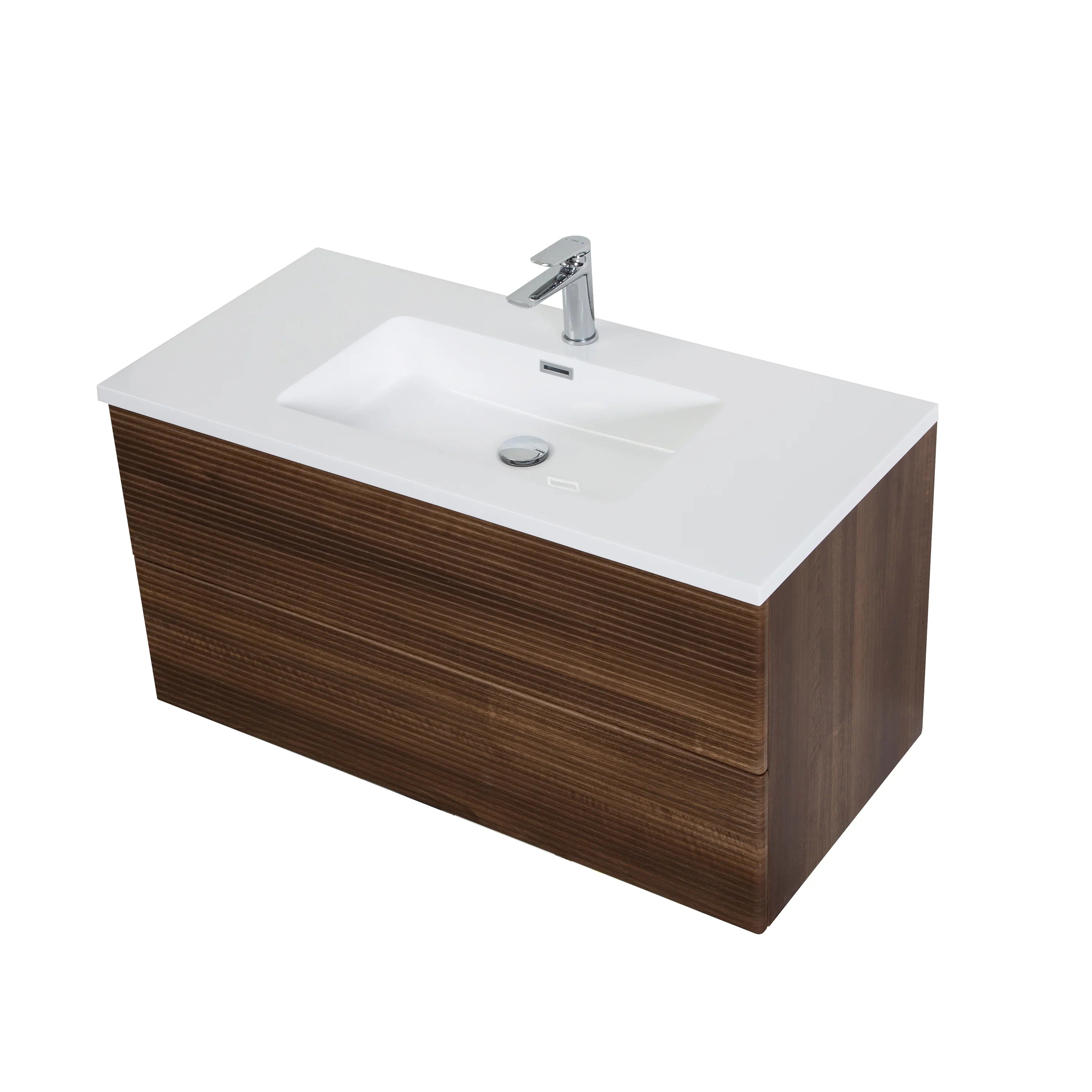 40" Walnut Wall Mount Bathroom Vanity with White Polymarble Countertop-Migration_Bathroom Vanities-DECOROLALA