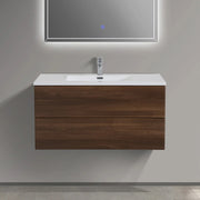 40" Walnut Wall Mount Bathroom Vanity with White Polymarble Countertop-Migration_Bathroom Vanities-DECOROLALA