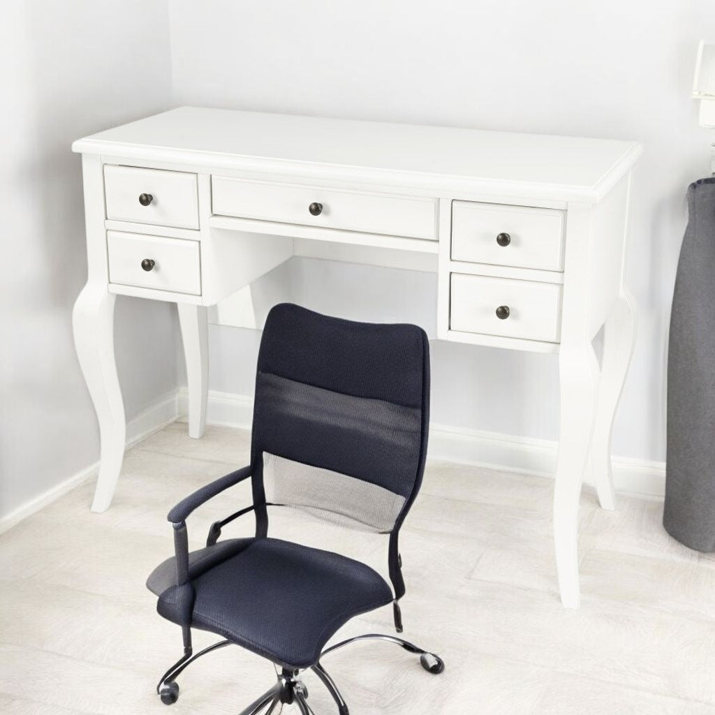 40" White Acacia Wood Writing Desk With Five Drawers-Desks-DECOROLALA