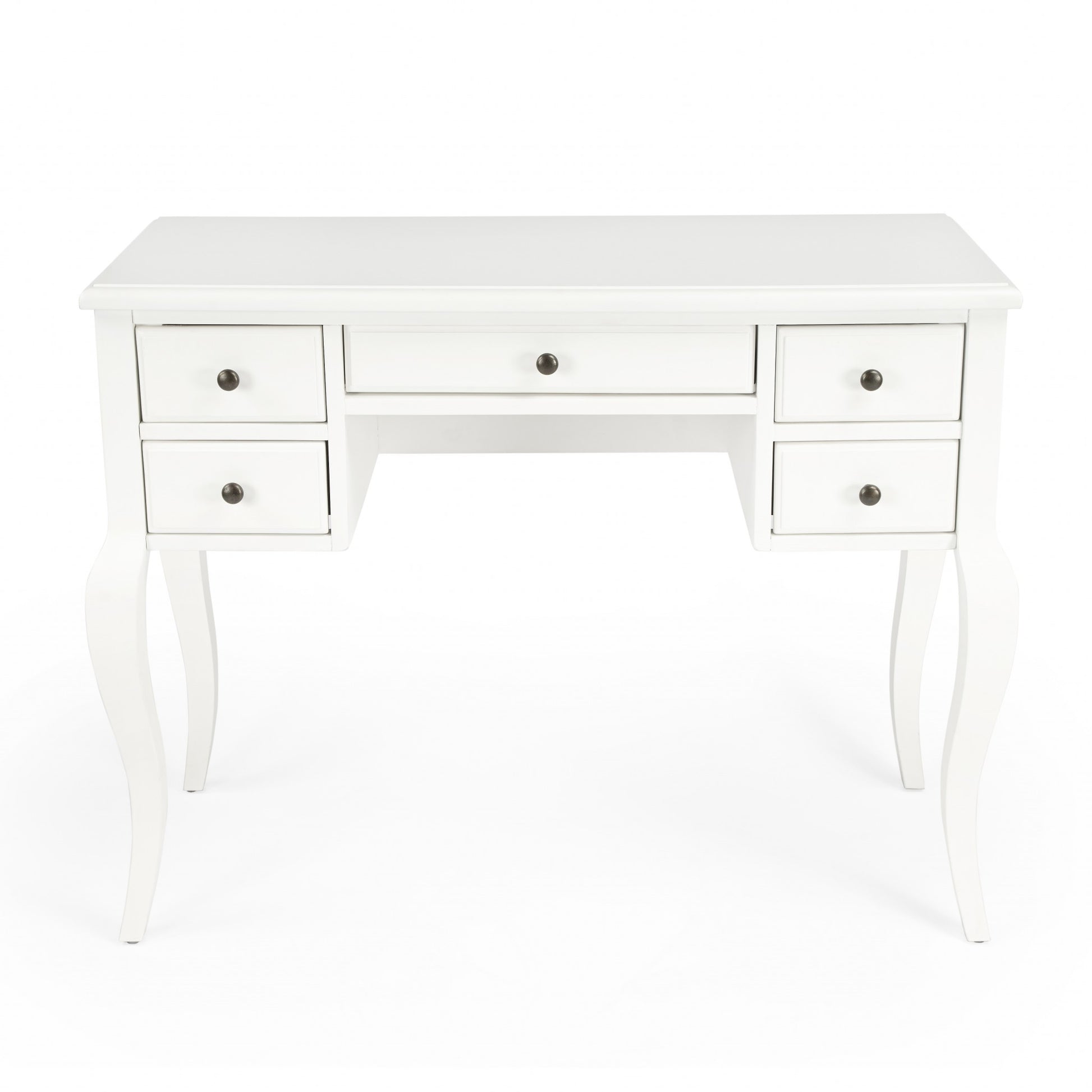 40" White Acacia Wood Writing Desk With Five Drawers-Desks-DECOROLALA