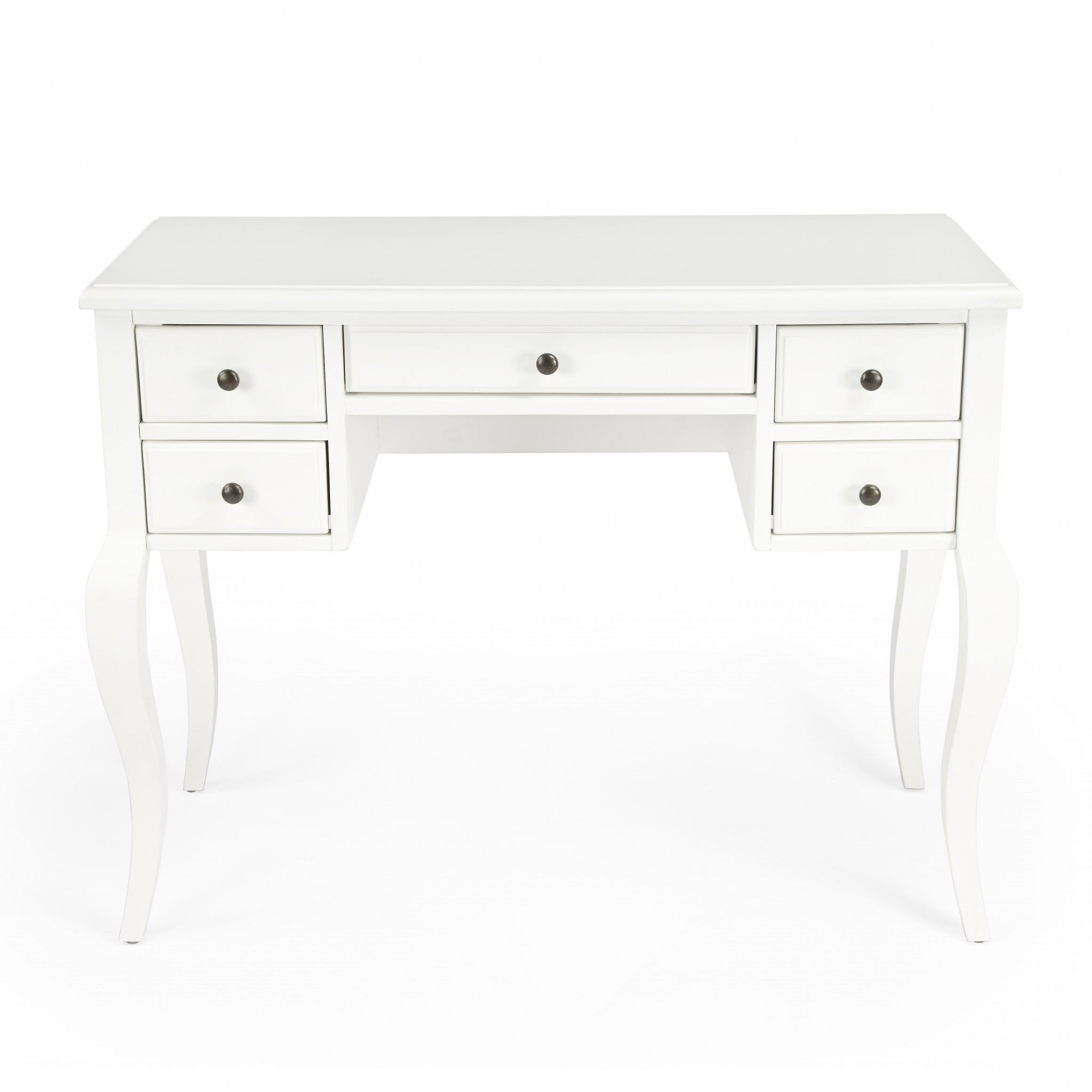 40" White Acacia Wood Writing Desk With Five Drawers-Desks-DECOROLALA