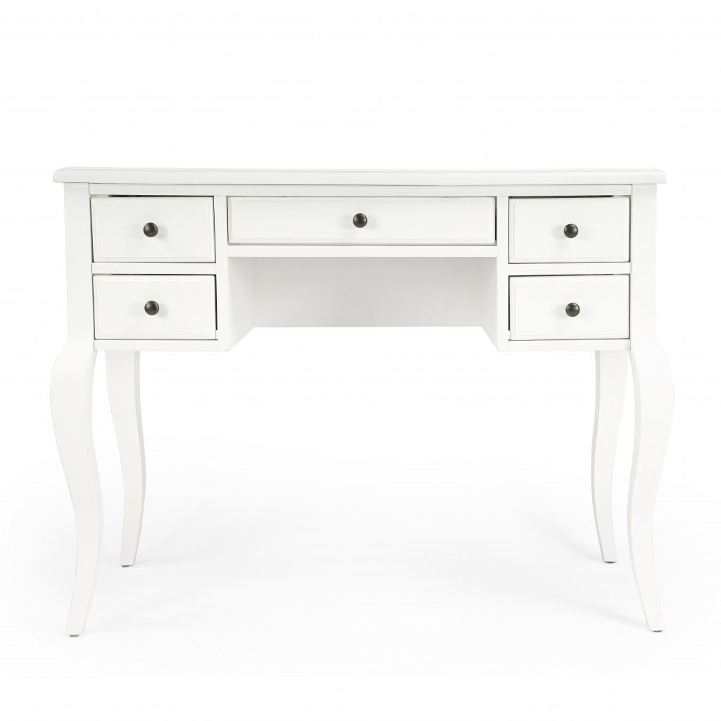 40" White Acacia Wood Writing Desk With Five Drawers-Desks-DECOROLALA