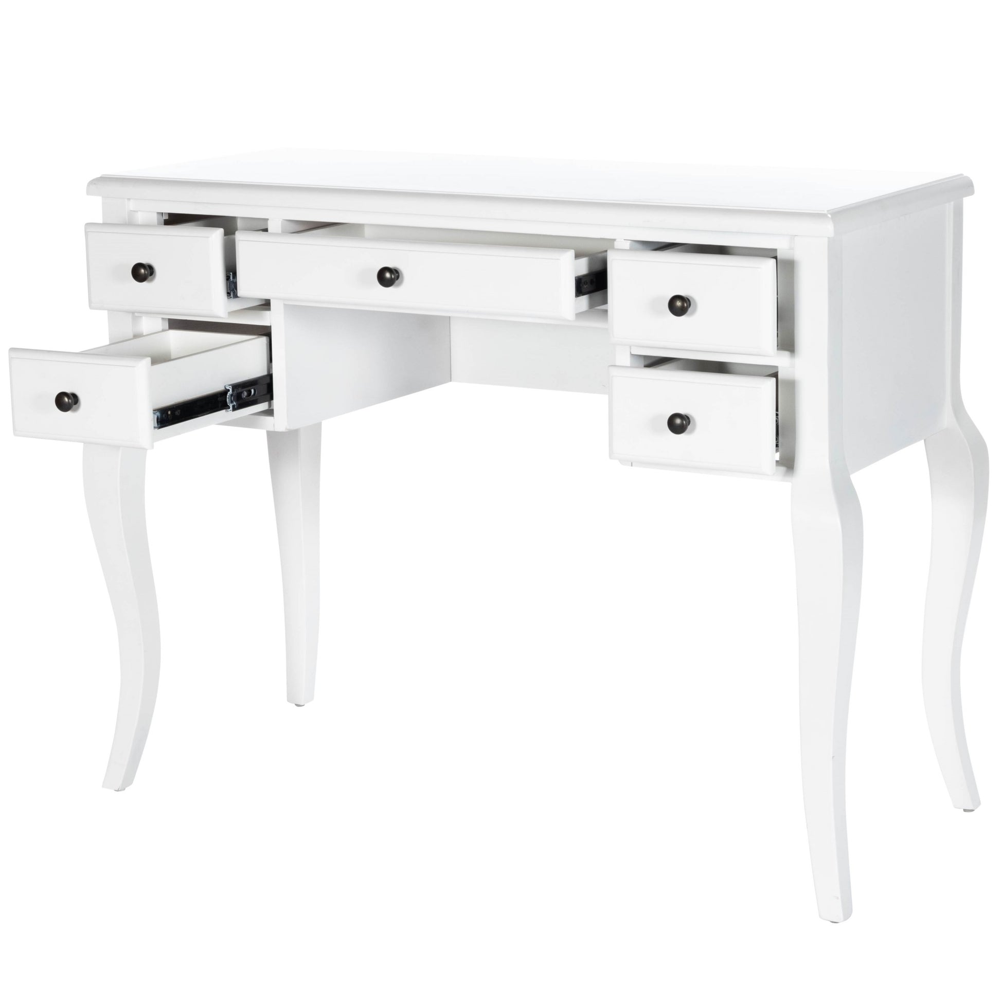 40" White Acacia Wood Writing Desk With Five Drawers-Desks-DECOROLALA