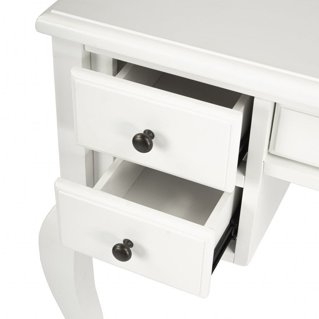 40" White Acacia Wood Writing Desk With Five Drawers-Desks-DECOROLALA