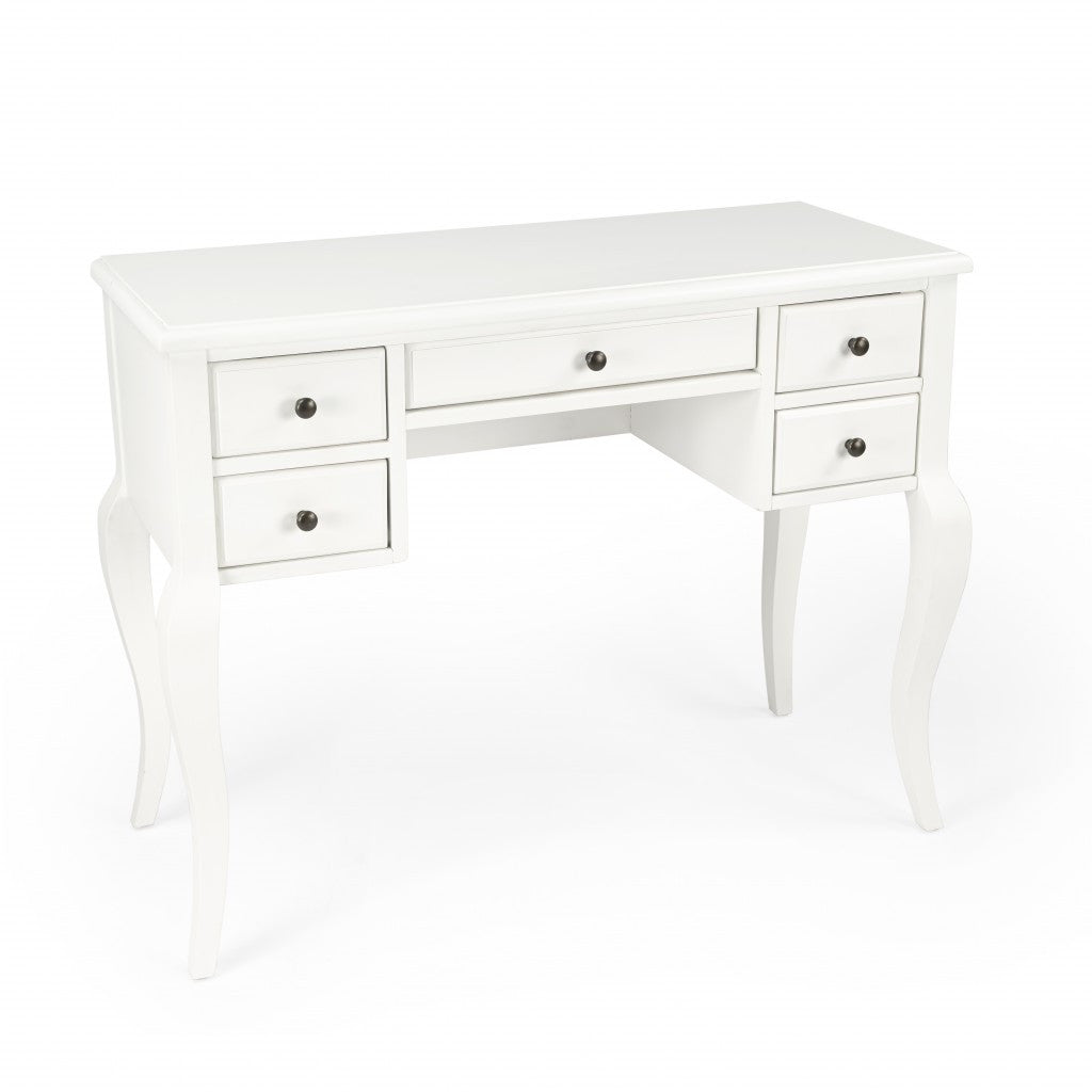 40" White Acacia Wood Writing Desk With Five Drawers-Desks-DECOROLALA
