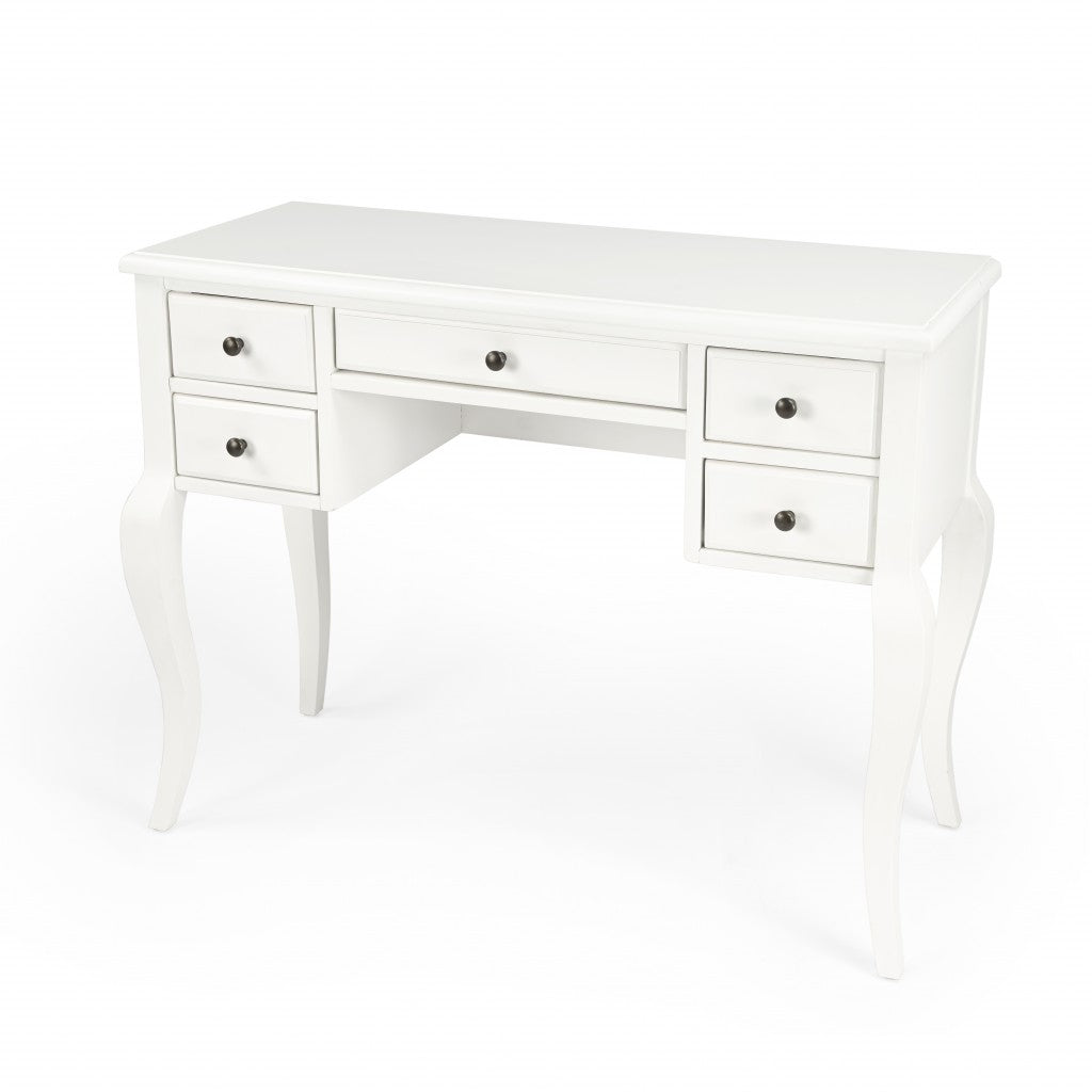 40" White Acacia Wood Writing Desk With Five Drawers-Desks-DECOROLALA