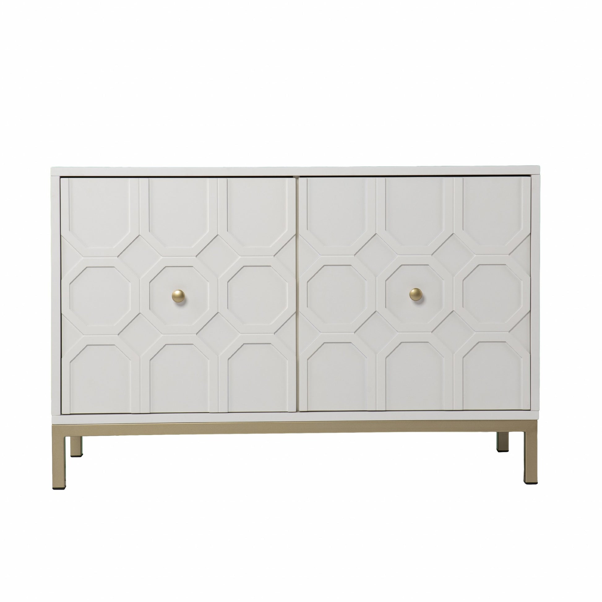 40" White Carved Geometric Sideboard with Two Doors-Sideboards-DECOROLALA