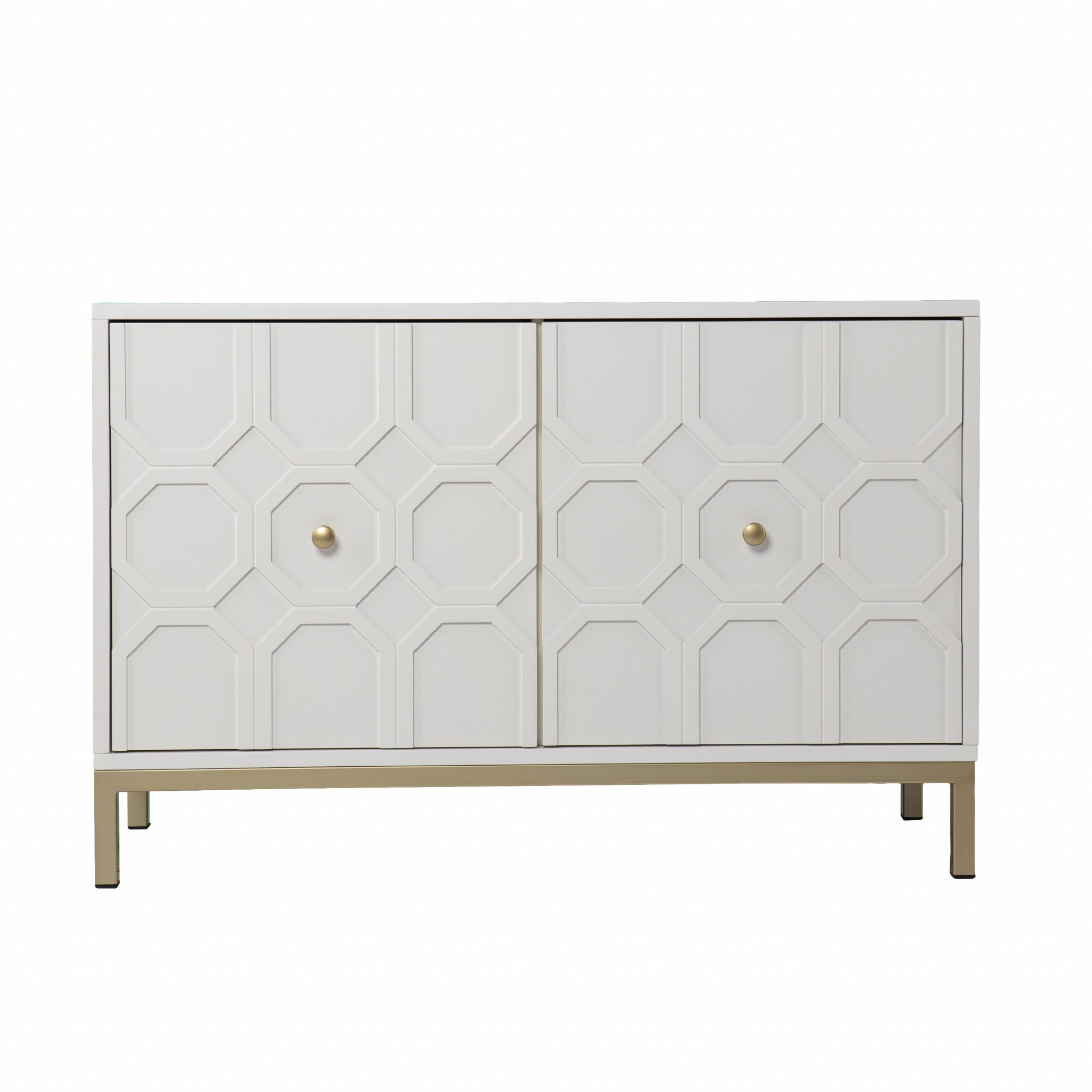 40" White Carved Geometric Sideboard with Two Doors-Sideboards-DECOROLALA